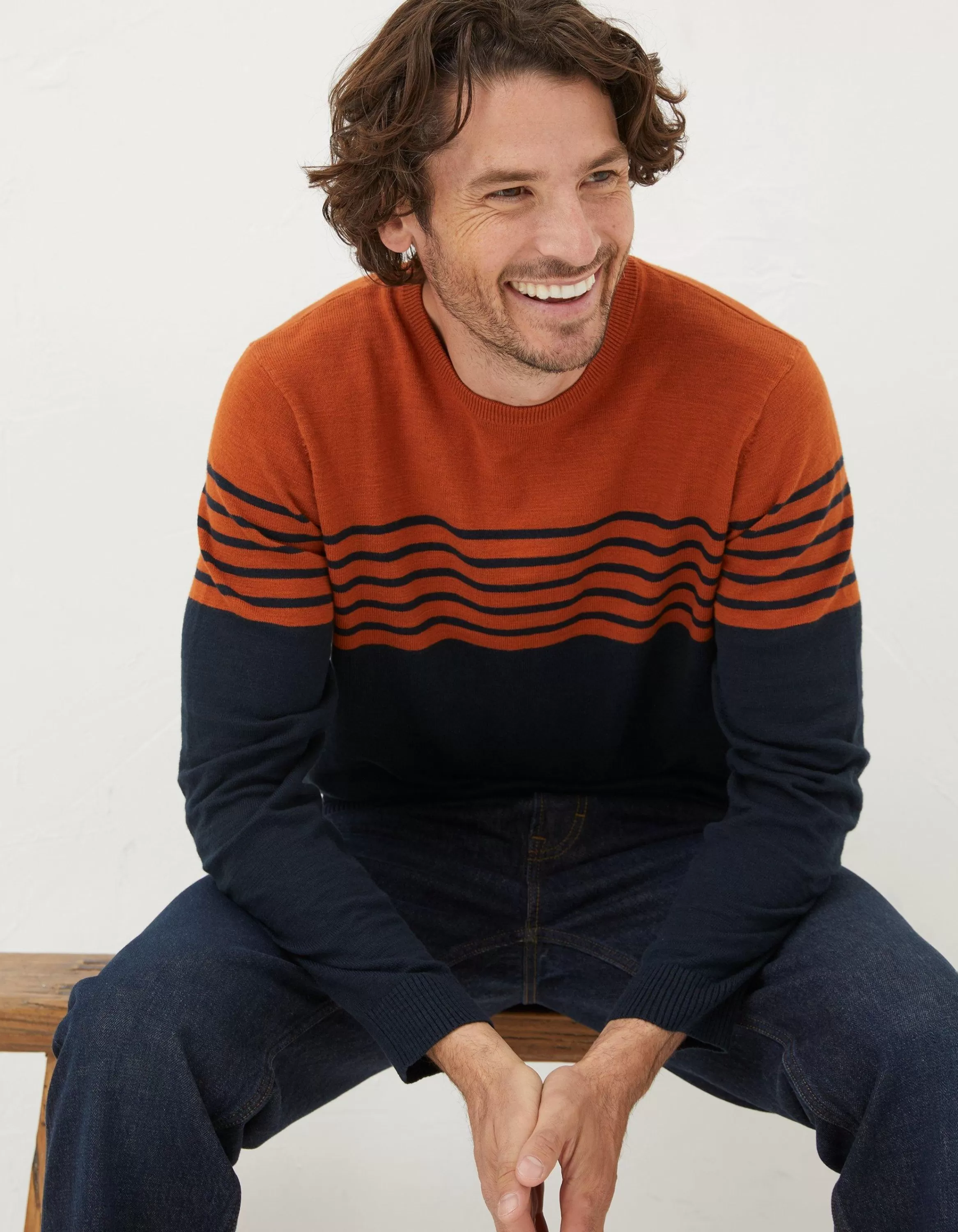 Hot FatFace Braunton Stripe Crew Jumper Orange