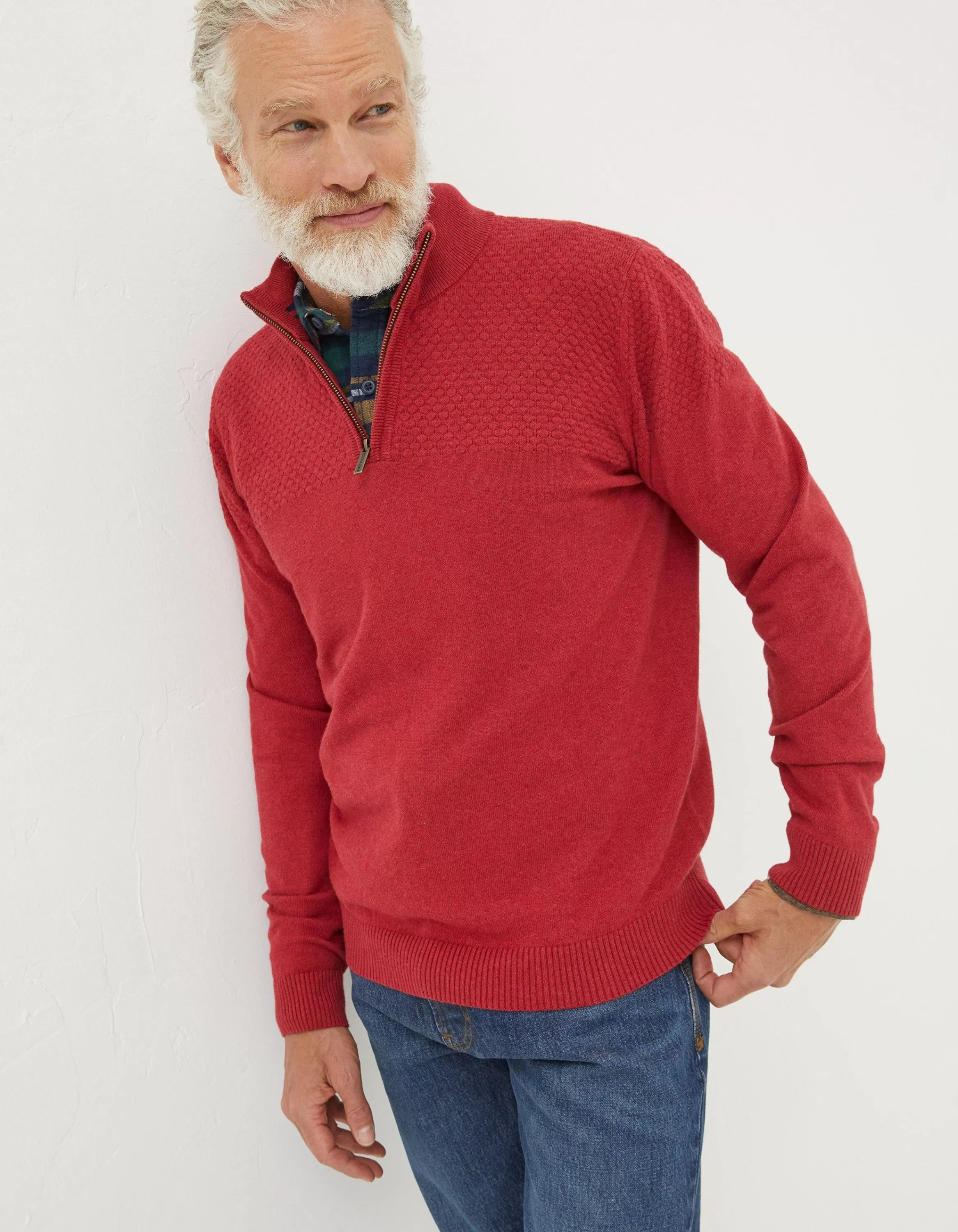 Shop FatFace Braunton Textured Half Neck Washed Red