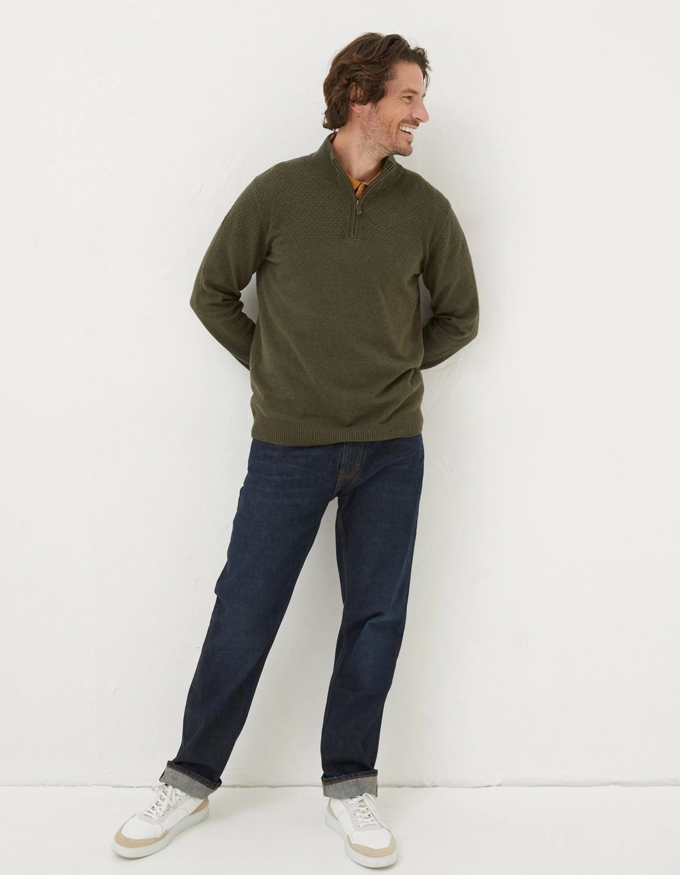 Flash Sale FatFace Braunton Textured Half Neck Khaki Green