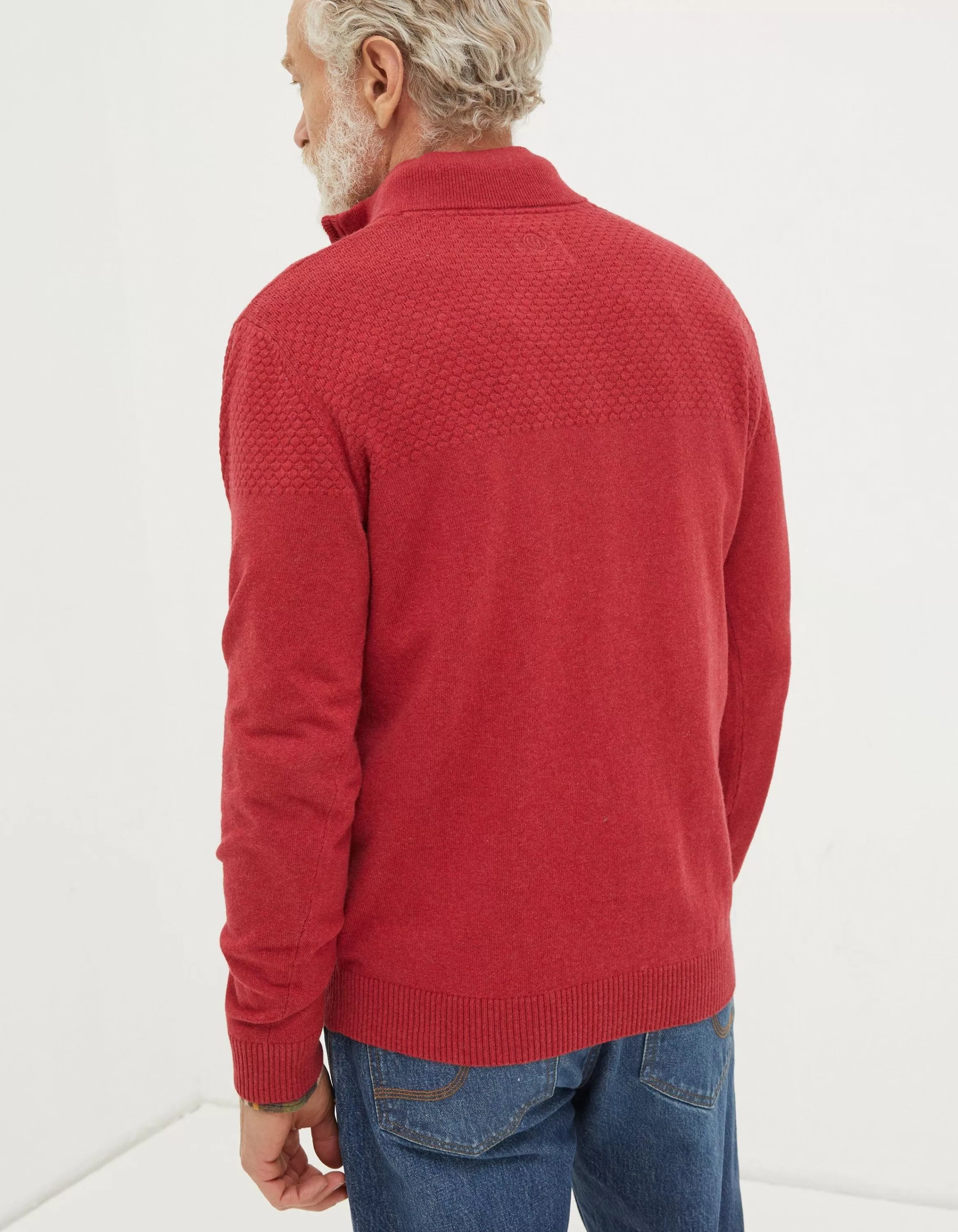 Shop FatFace Braunton Textured Half Neck Washed Red