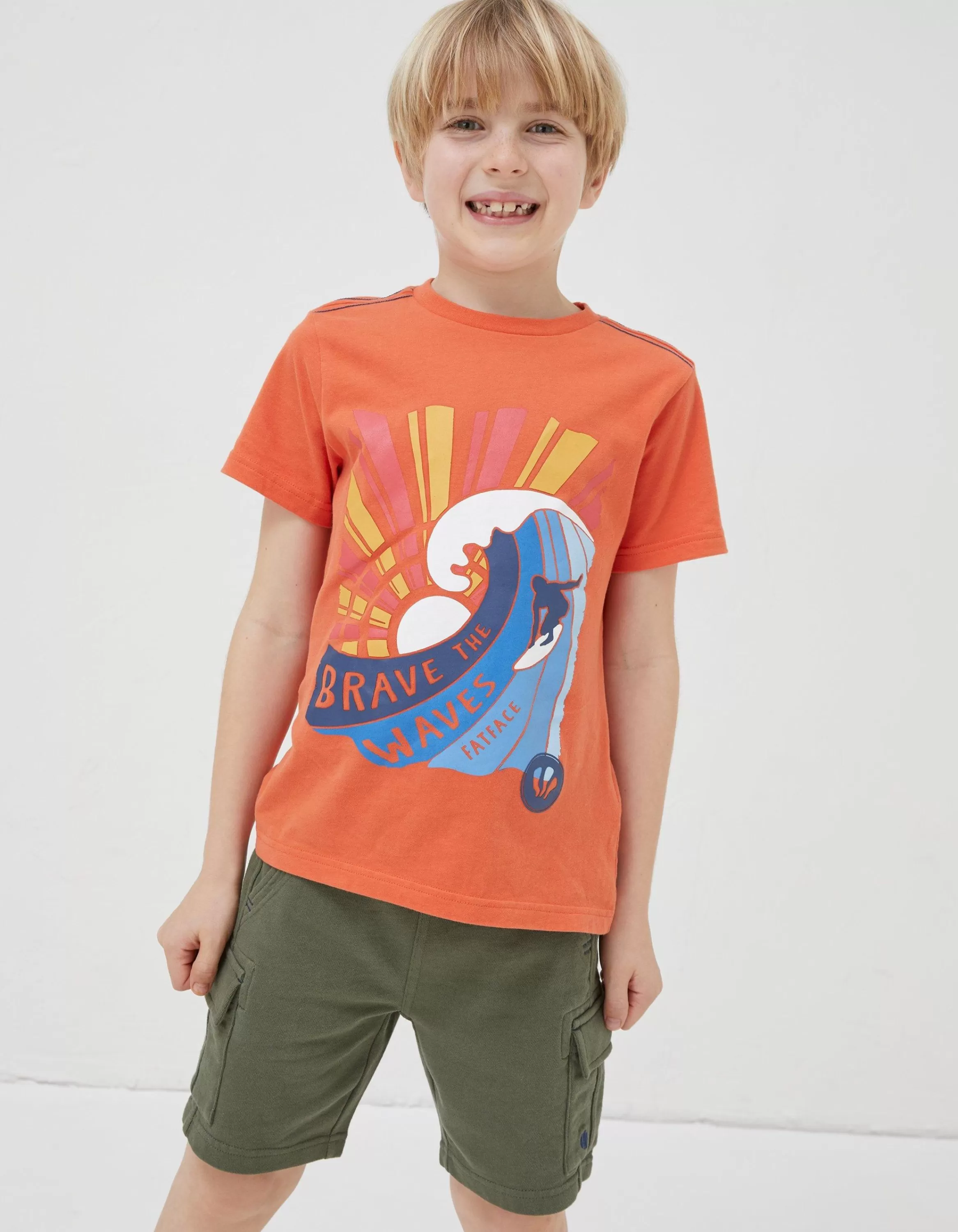 Cheap FatFace Brave The Waves Graphic T-Shirt Orange