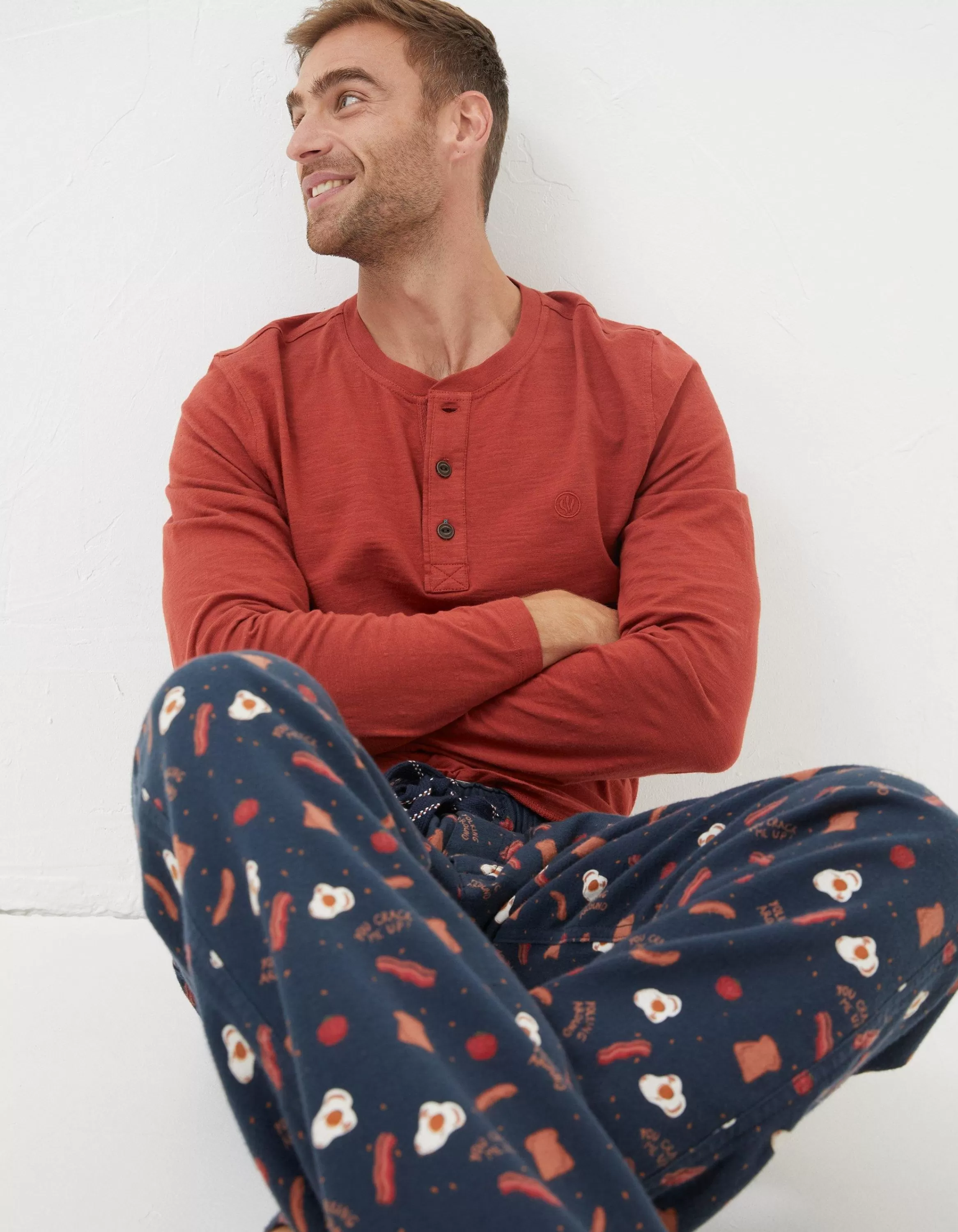 Clearance FatFace Breakfast Print Pyjama Bottoms Navy