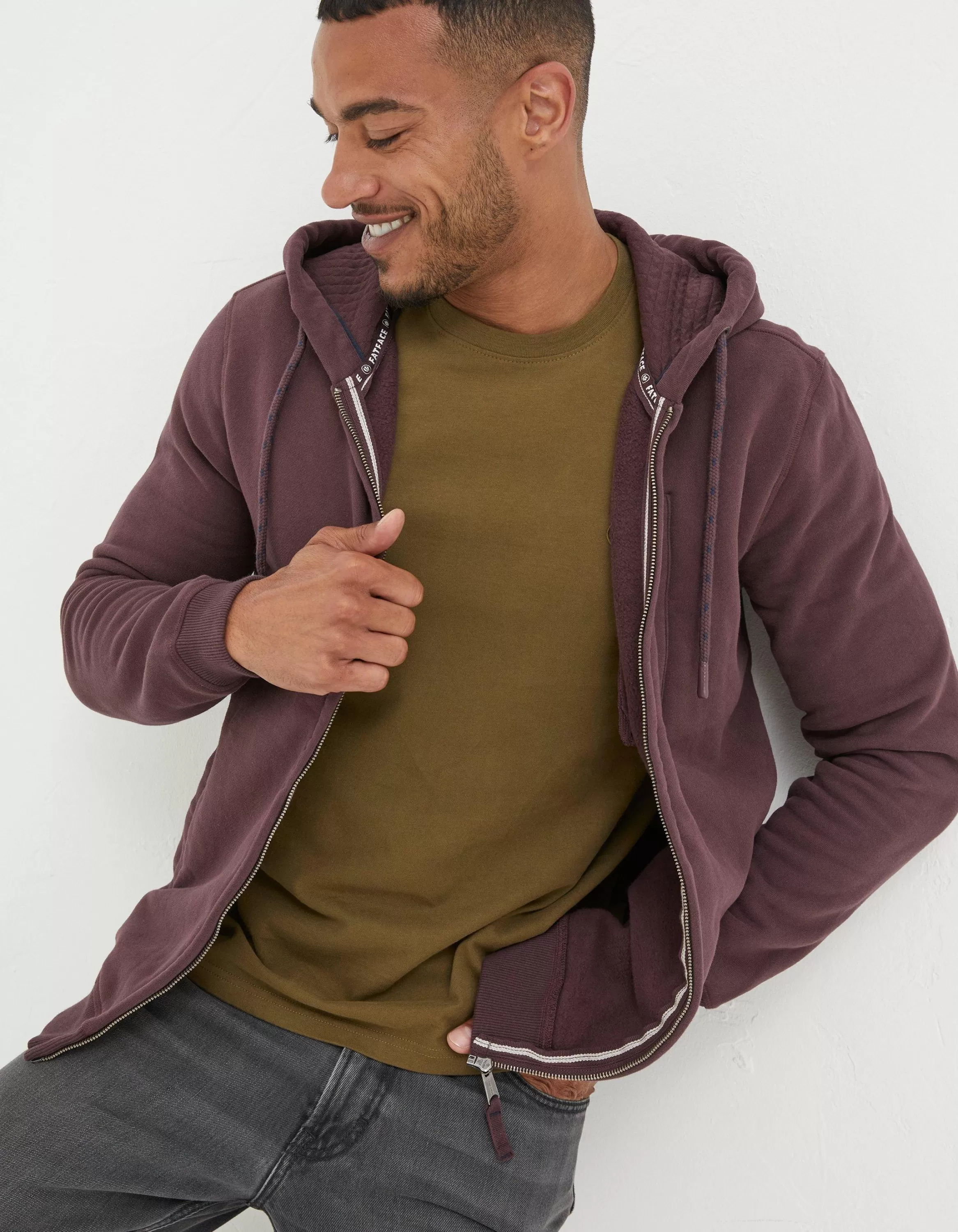 New FatFace Brooke Zip Through Hoodie Plum