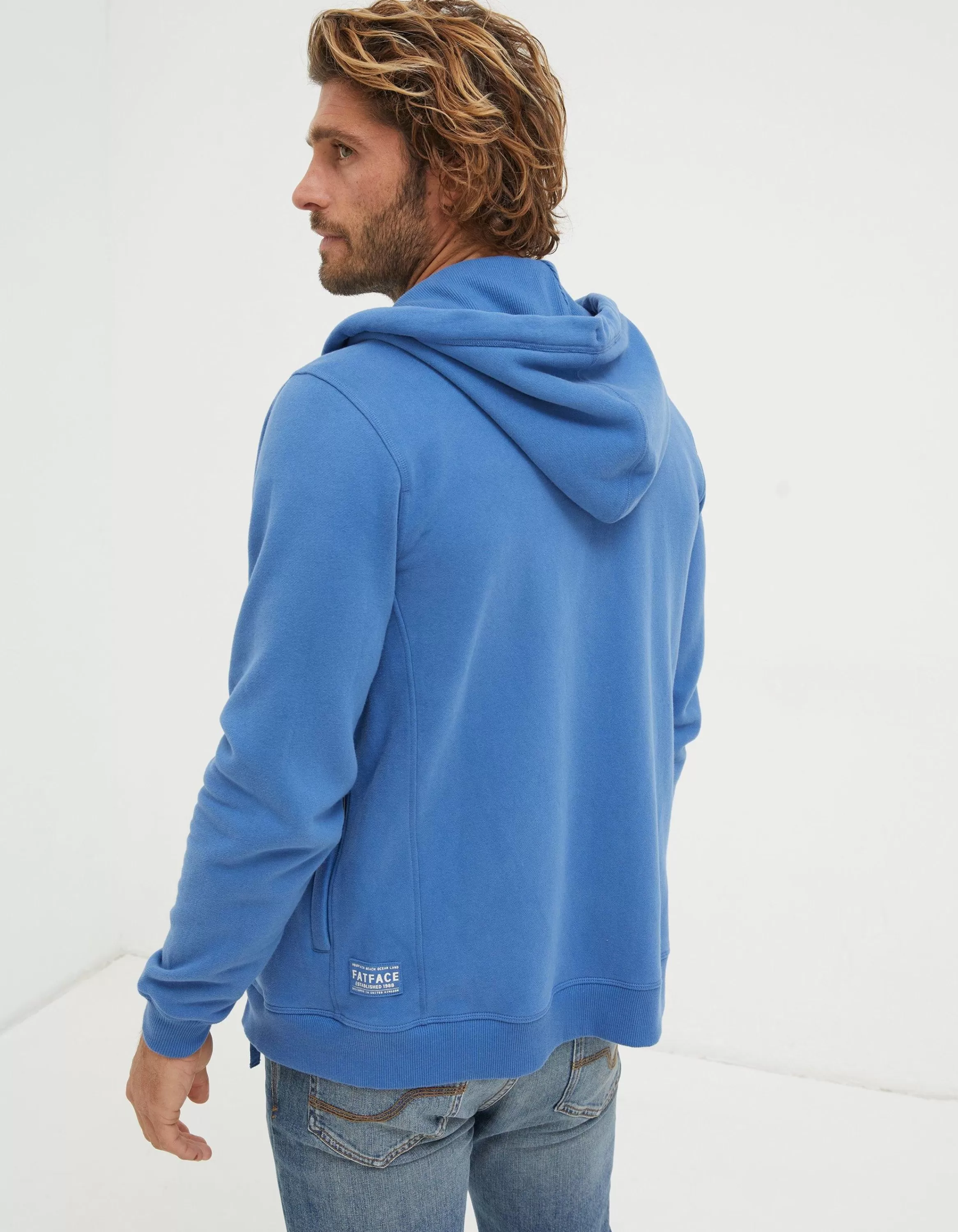 New FatFace Brooke Zip Through Hoodie Washed Blue