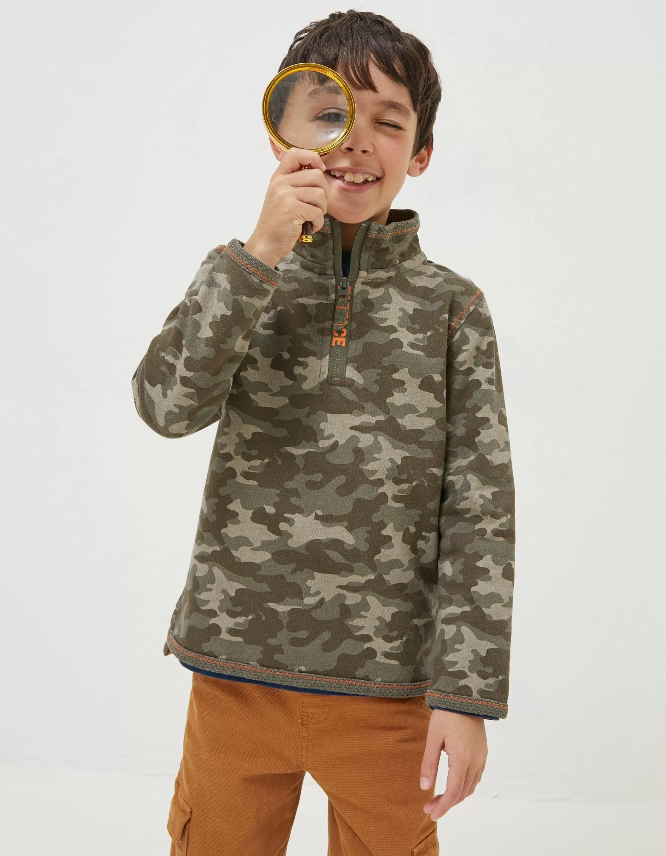 Cheap FatFace Bude Camo Sweatshirt Khaki Green