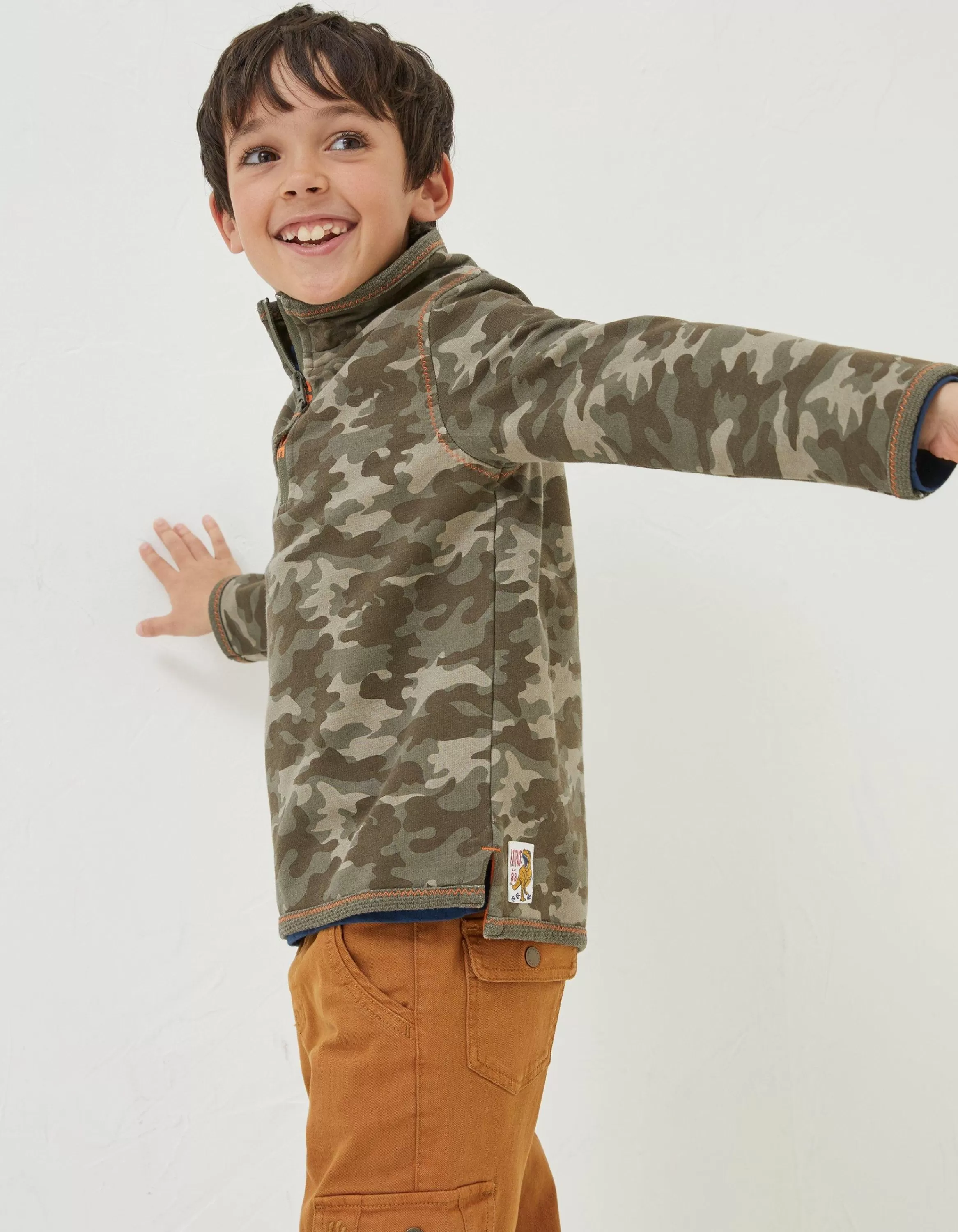 Cheap FatFace Bude Camo Sweatshirt Khaki Green