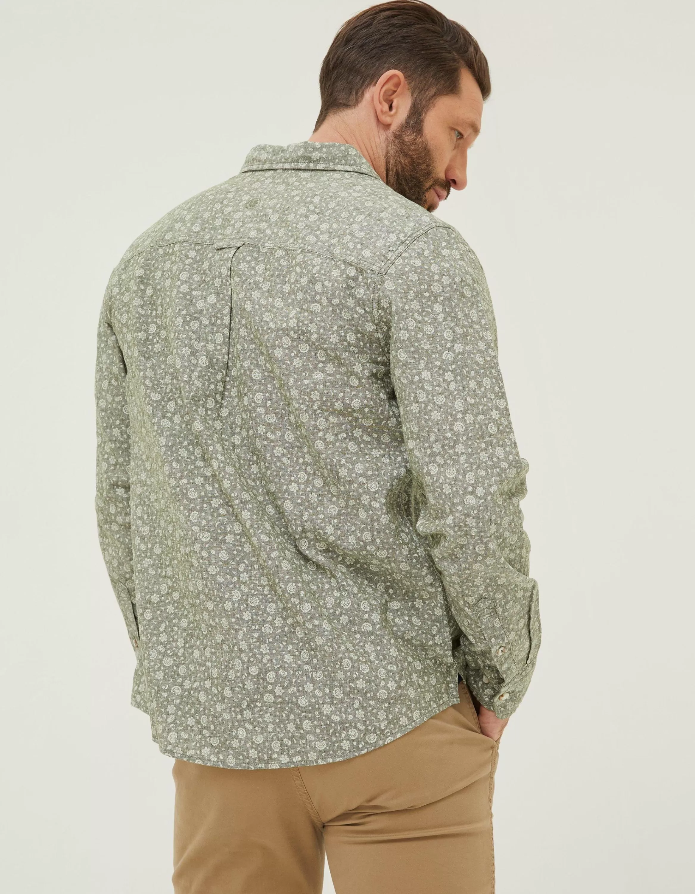 Discount FatFace Bugle Floral Print Shirt Khaki Green