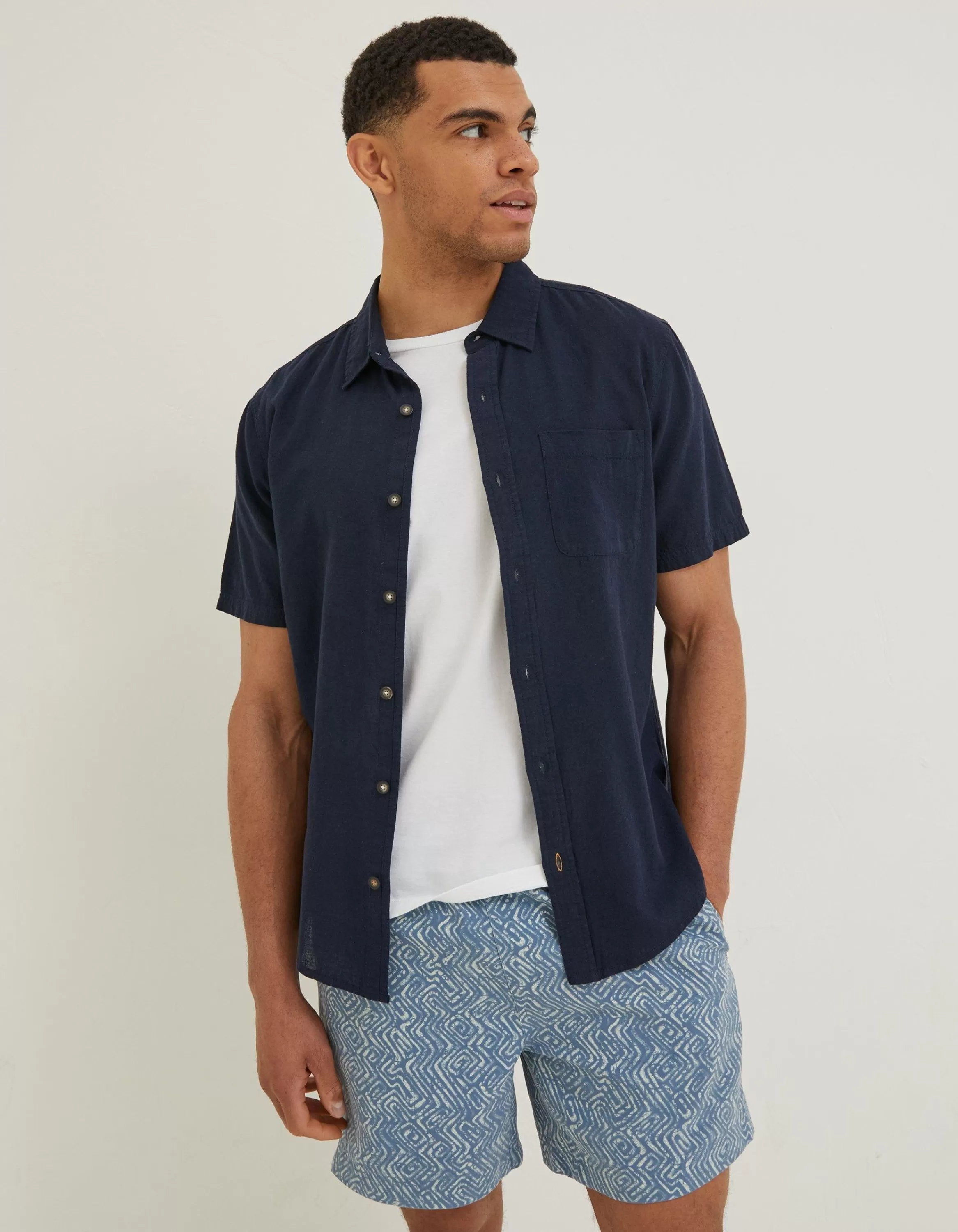 Cheap FatFace Bugle Linen Cotton Shirt Navy