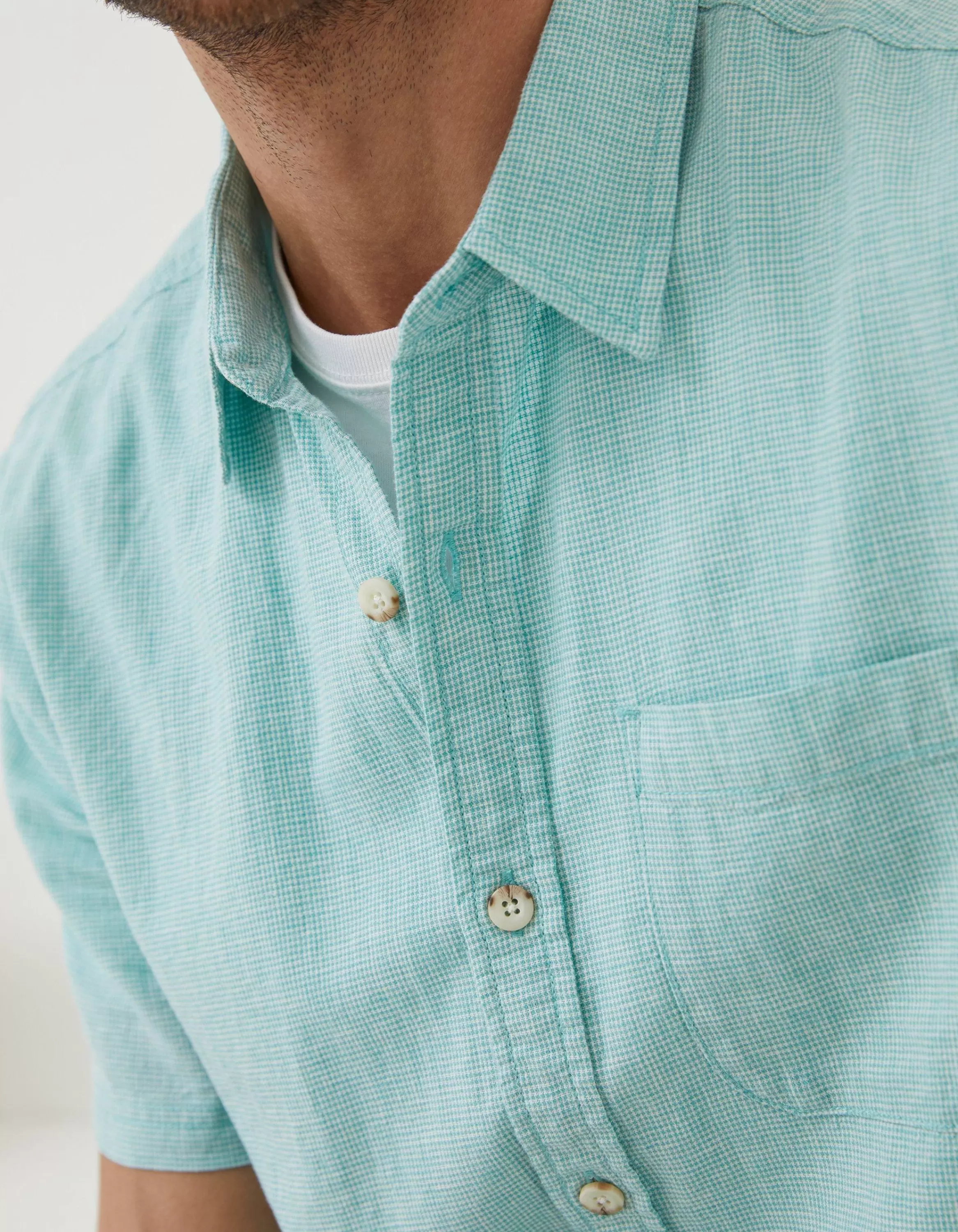 Discount FatFace Bugle Micro Check Shirt Light Teal