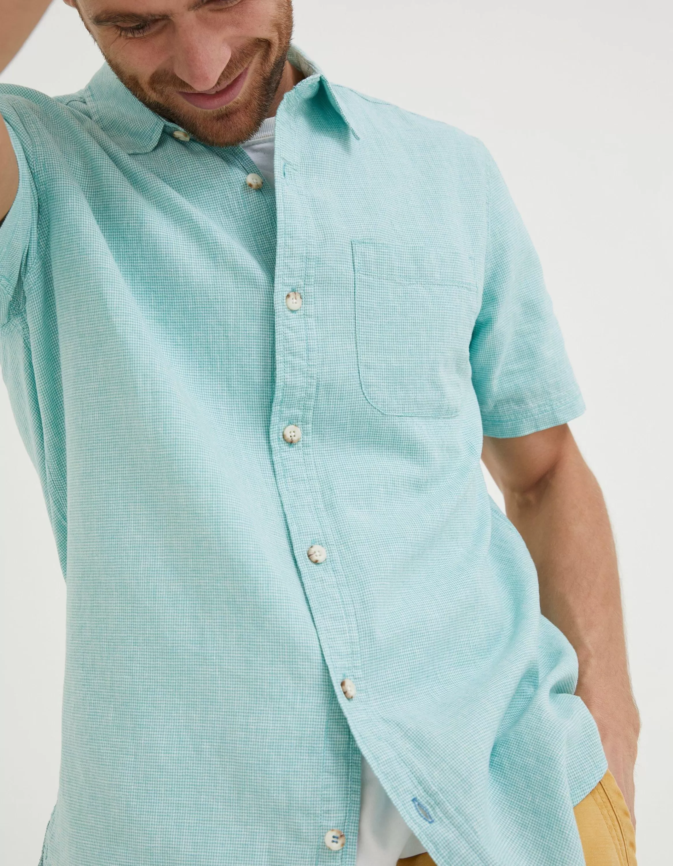 Discount FatFace Bugle Micro Check Shirt Light Teal