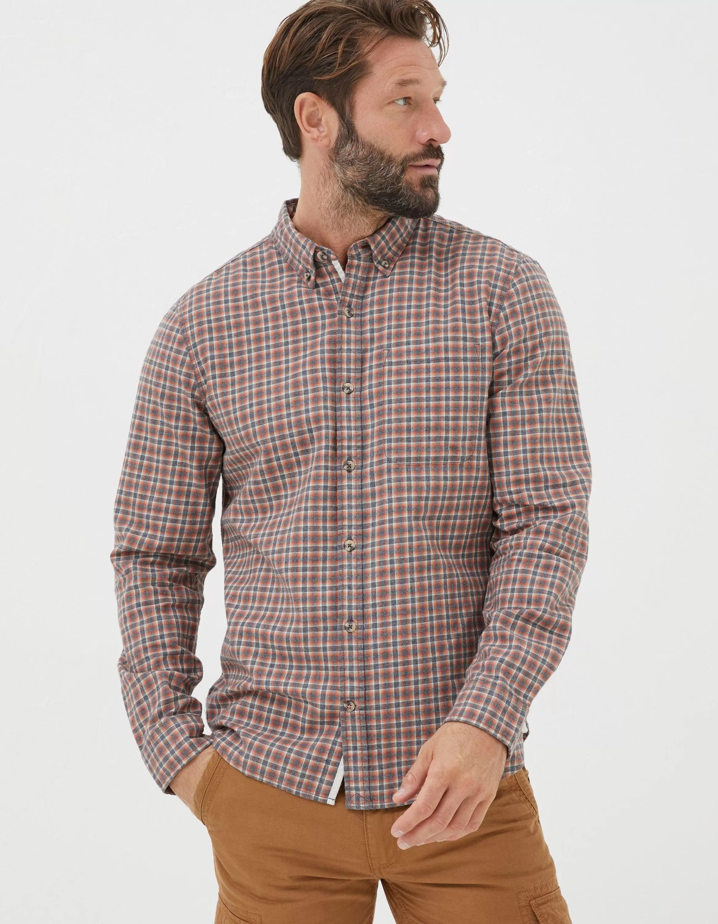 Outlet FatFace Burdon Gingham Shirt Orange