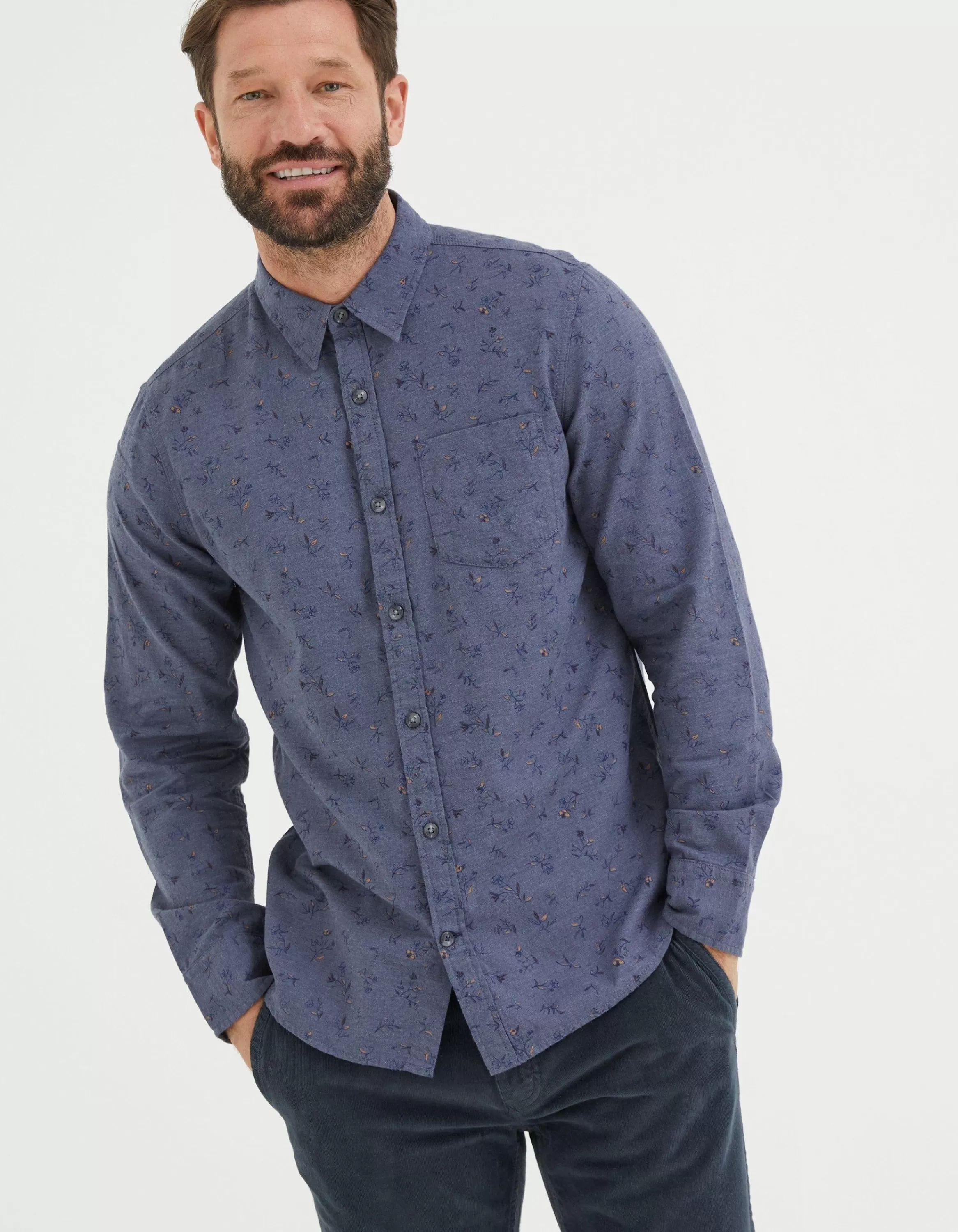 Store FatFace Burgess Floral Print Shirt Blue Marl