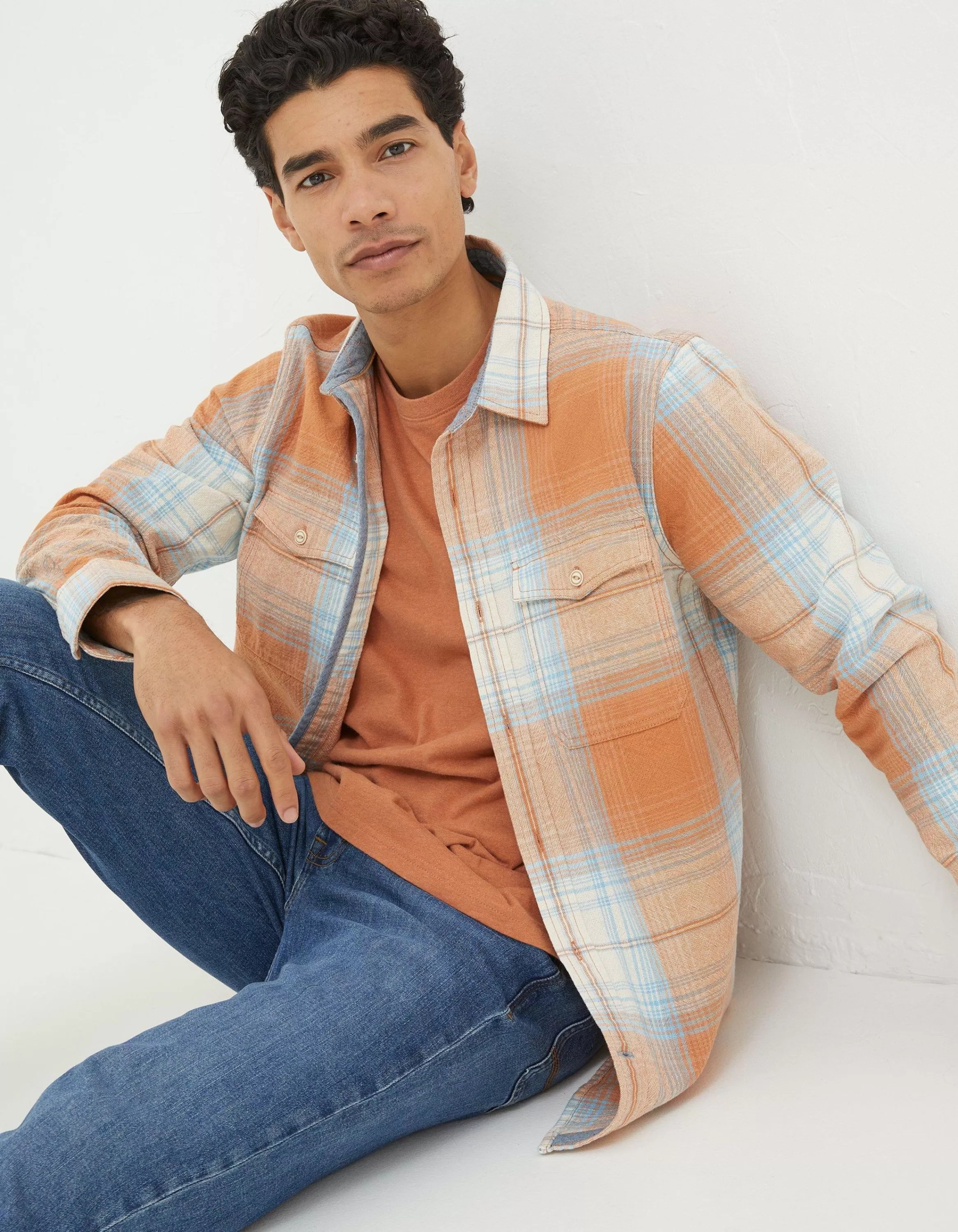 Fashion FatFace Burland Ombre Check Shirt Dusky Orange