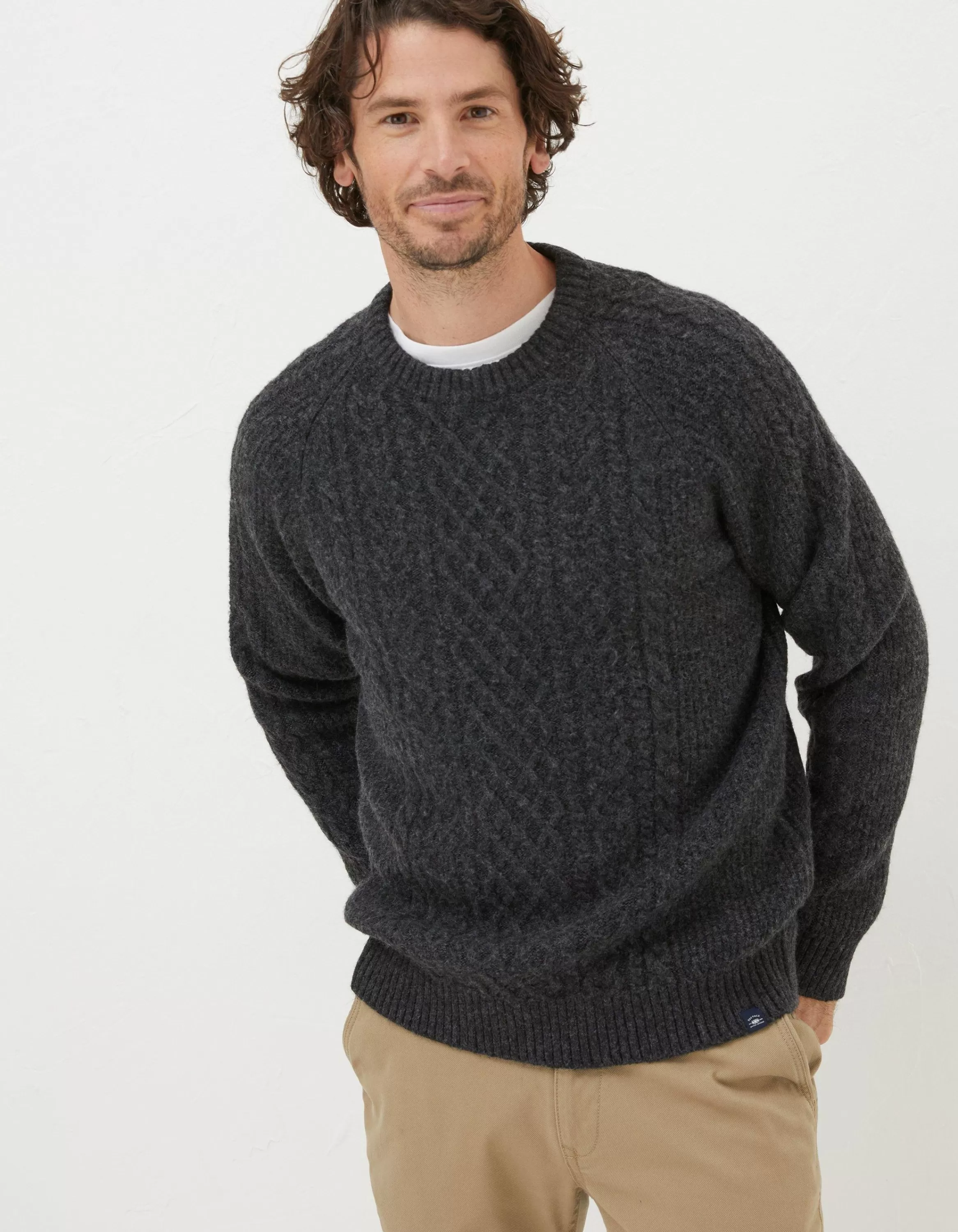 Flash Sale FatFace Calder Cable Crew Jumper Charcoal Grey