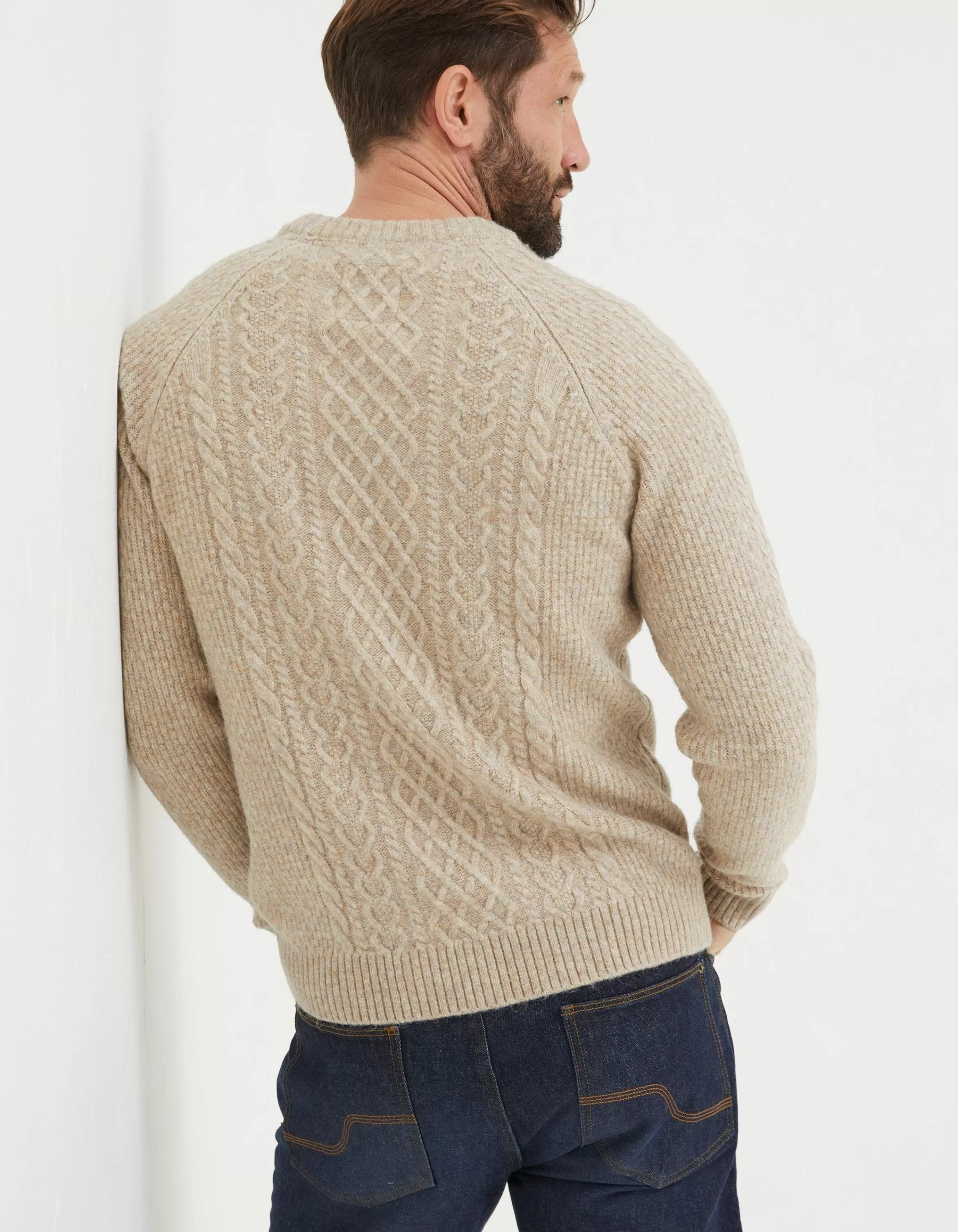 Store FatFace Calder Cable Crew Jumper Oatmeal