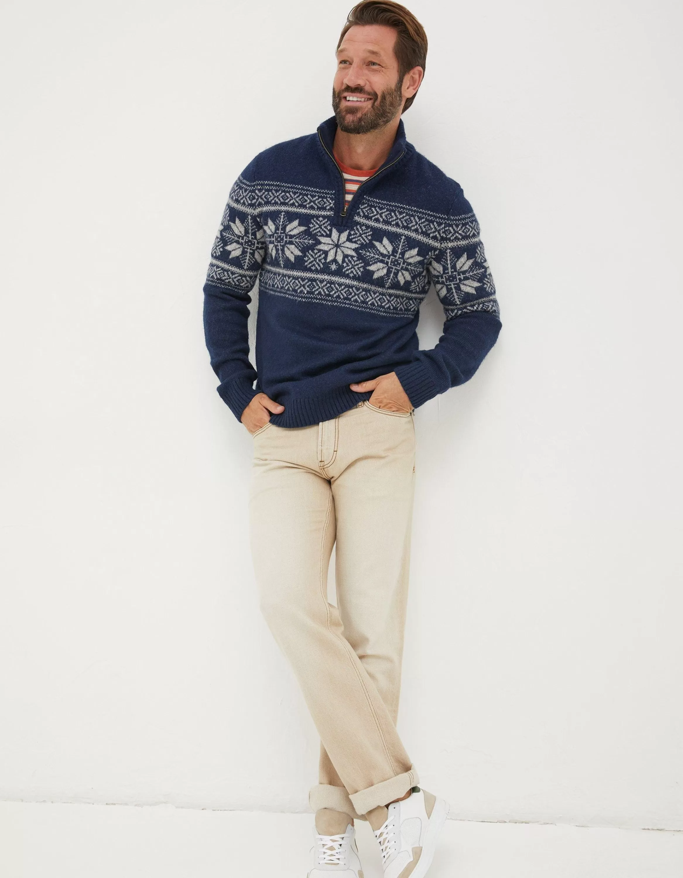 Online FatFace Calder Fairisle Half Neck Jumper Navy