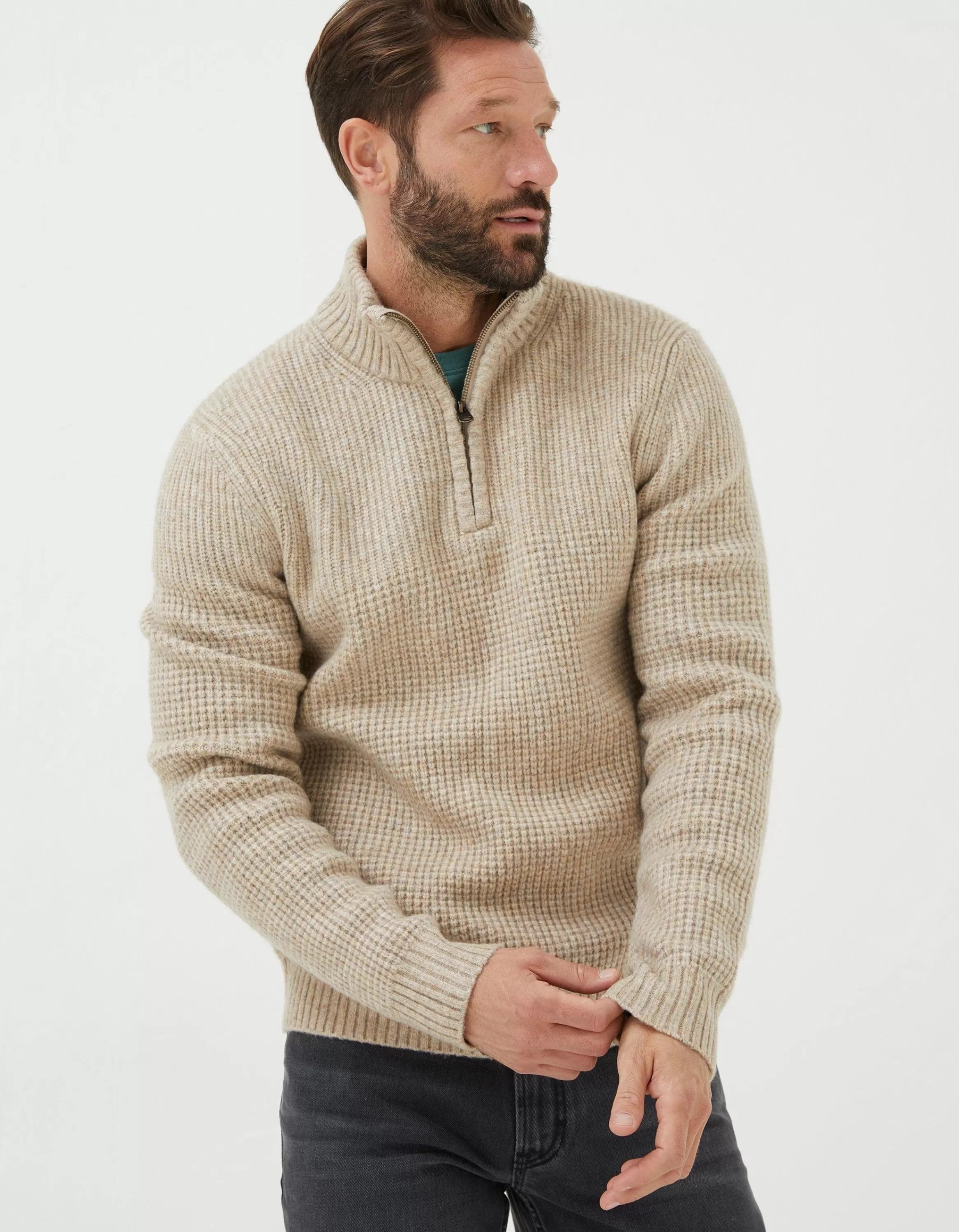 Sale FatFace Calder Half Neck Jumper Oatmeal