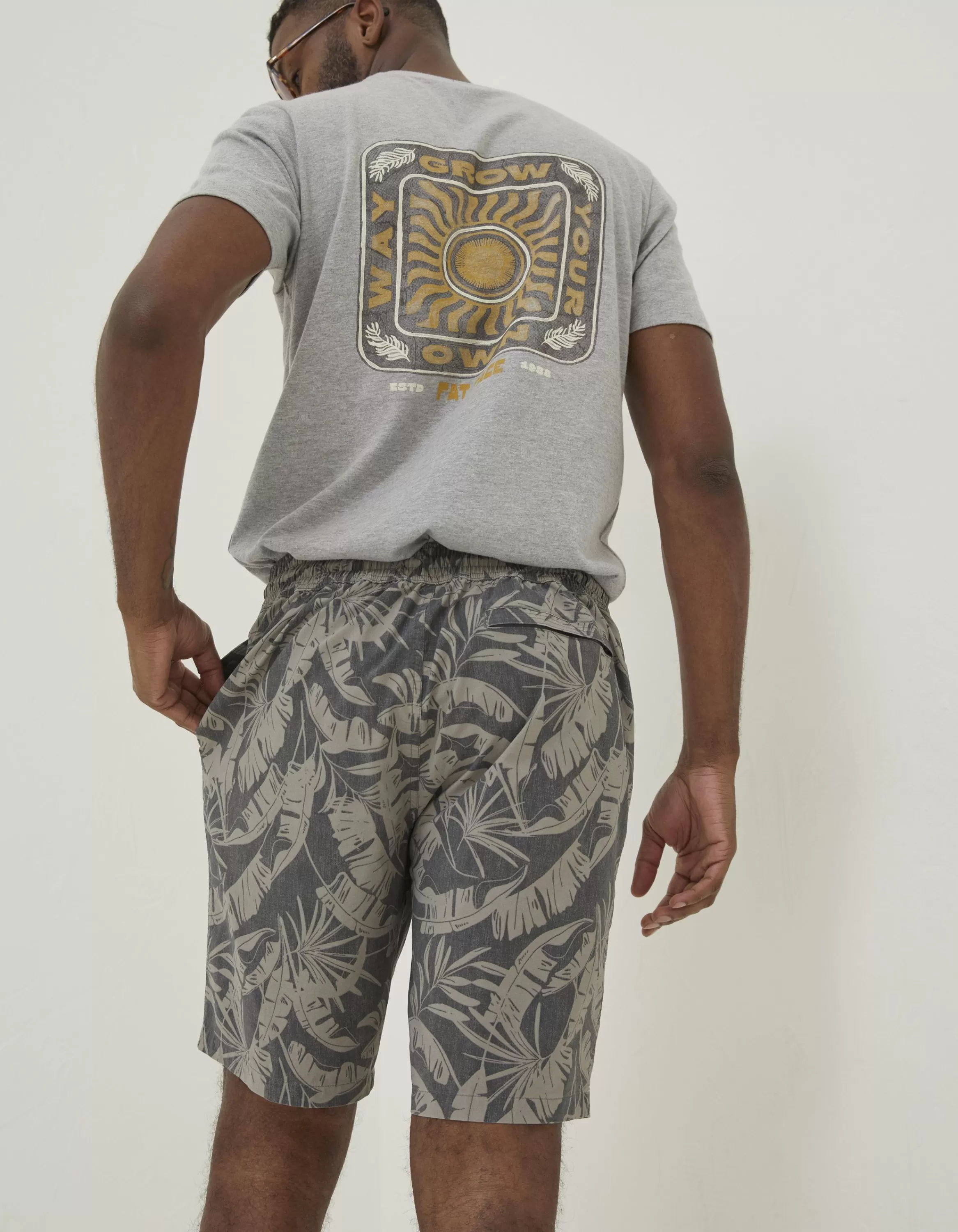 Fashion FatFace Camber Leaf Print Swim Shorts Dark Grey