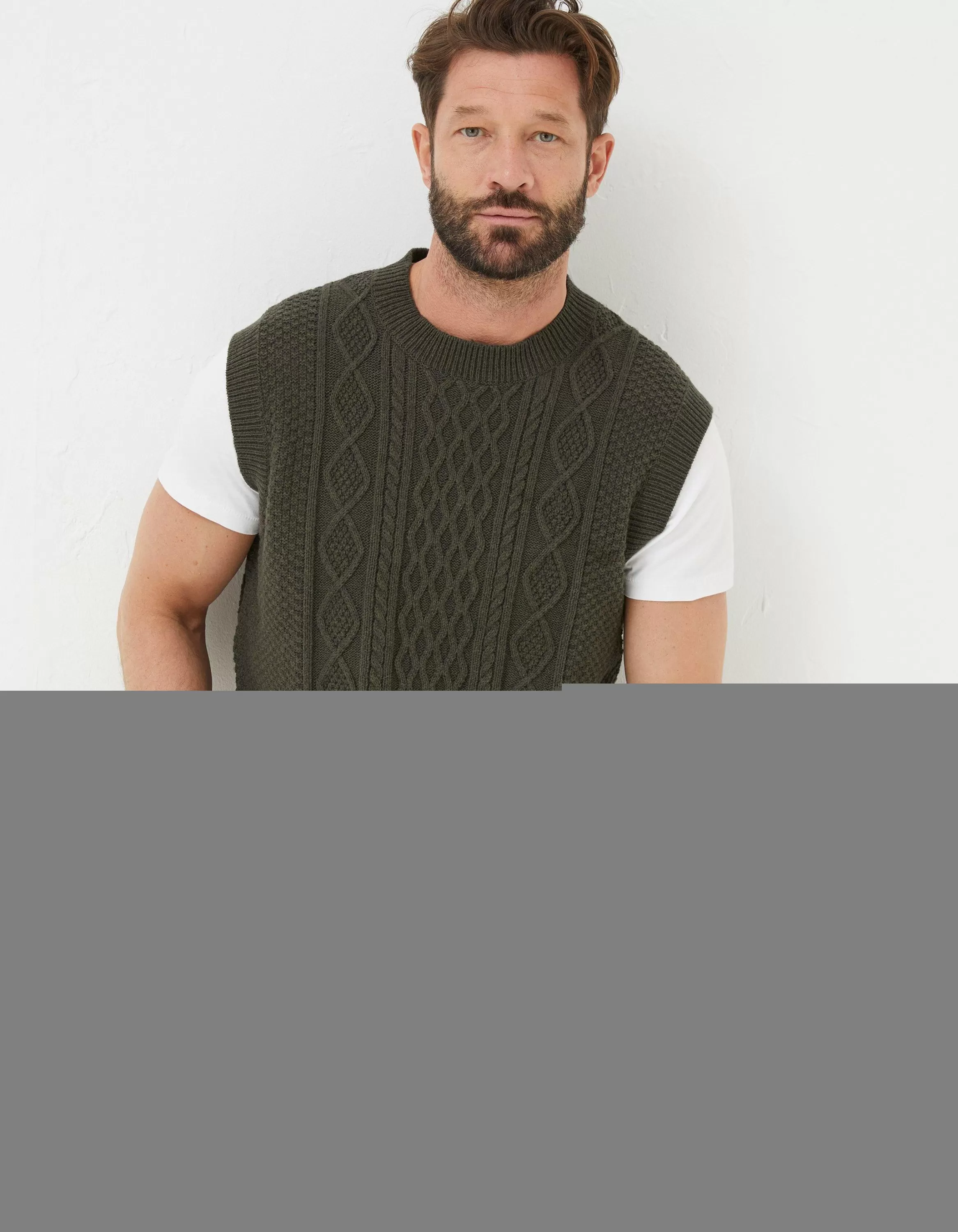 Best FatFace Carter Cable Knitted Tank Khaki Green