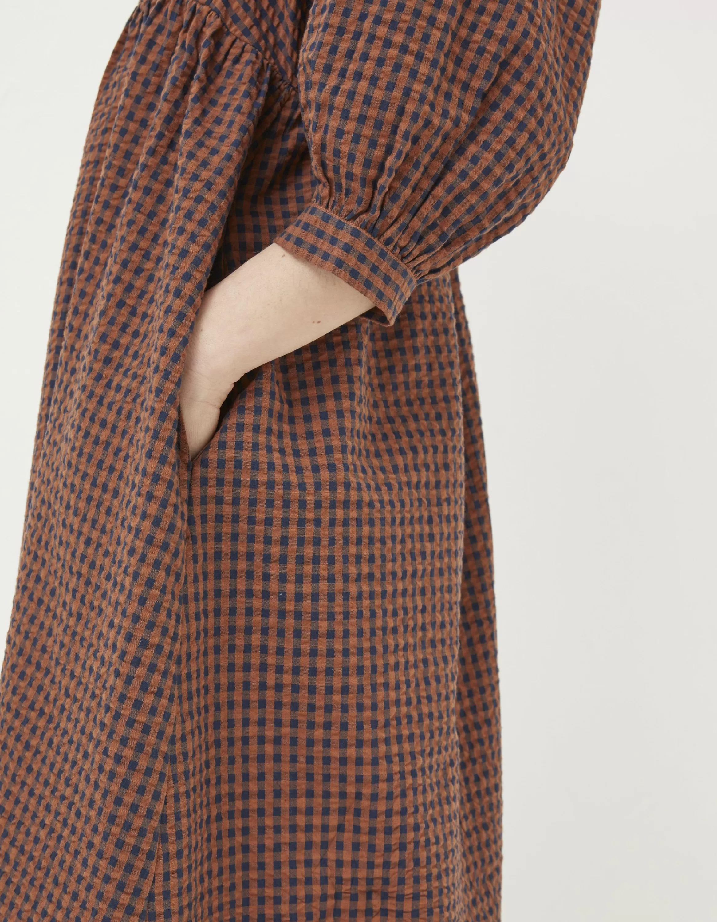 Shop FatFace Ceil Gingham Midi Dress Brown