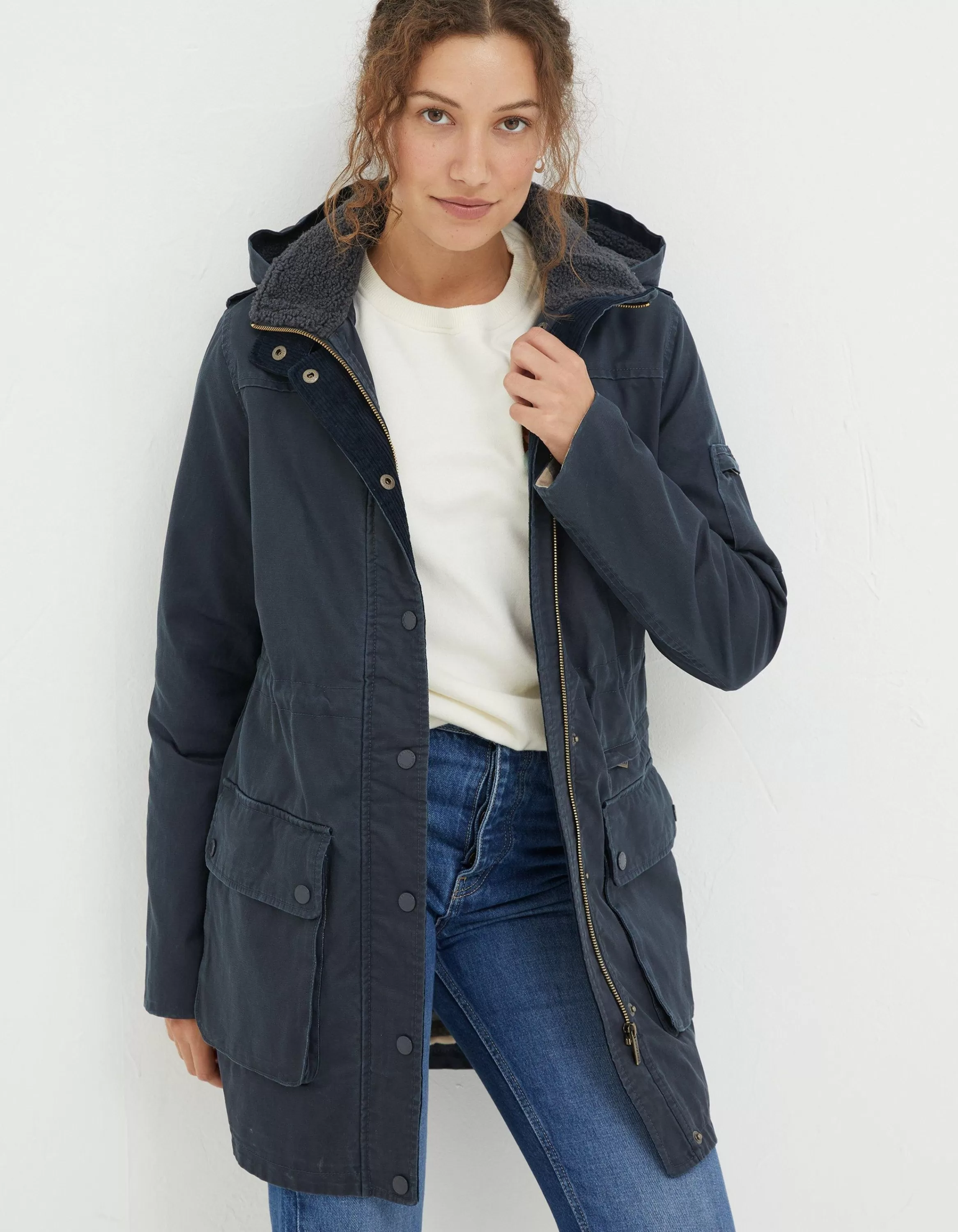 Sale FatFace Cheshire Longline Coat Navy