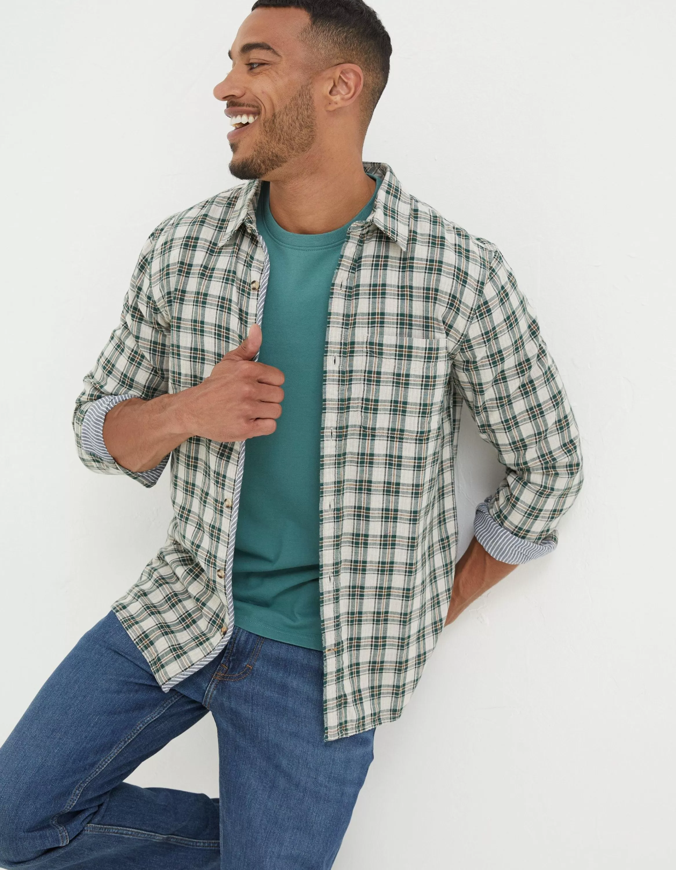 Sale FatFace Chesil Grid Check Shirt Teal Green