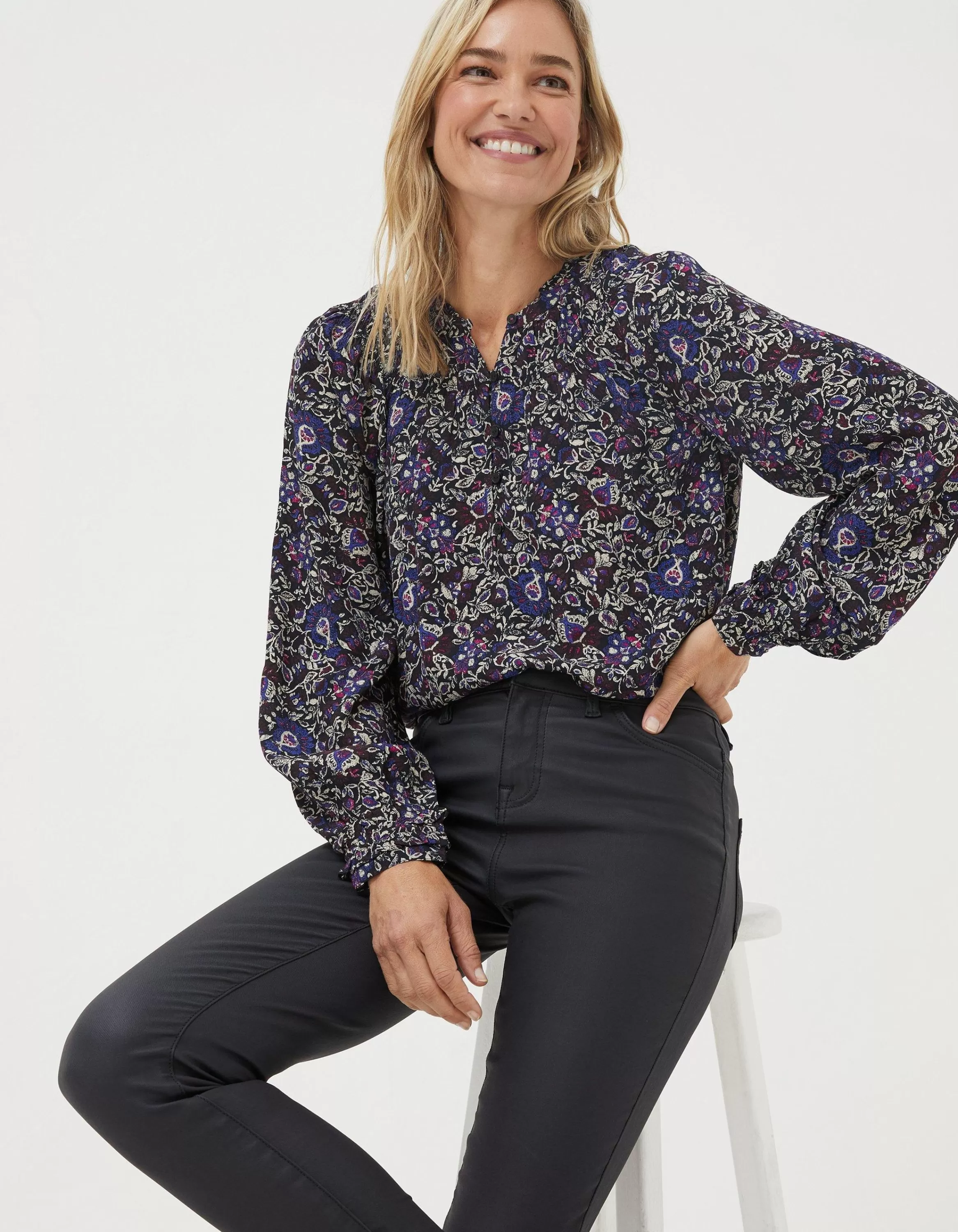 Online FatFace Chessie Inspirit Floral Blouse Black