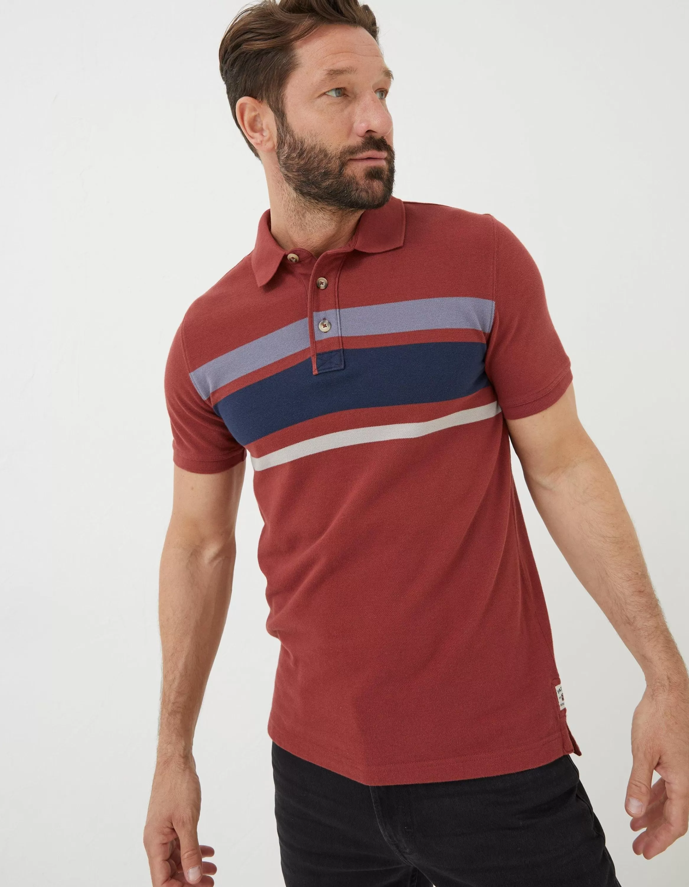 Clearance FatFace Chest Stripe Pique Polo Washed Red