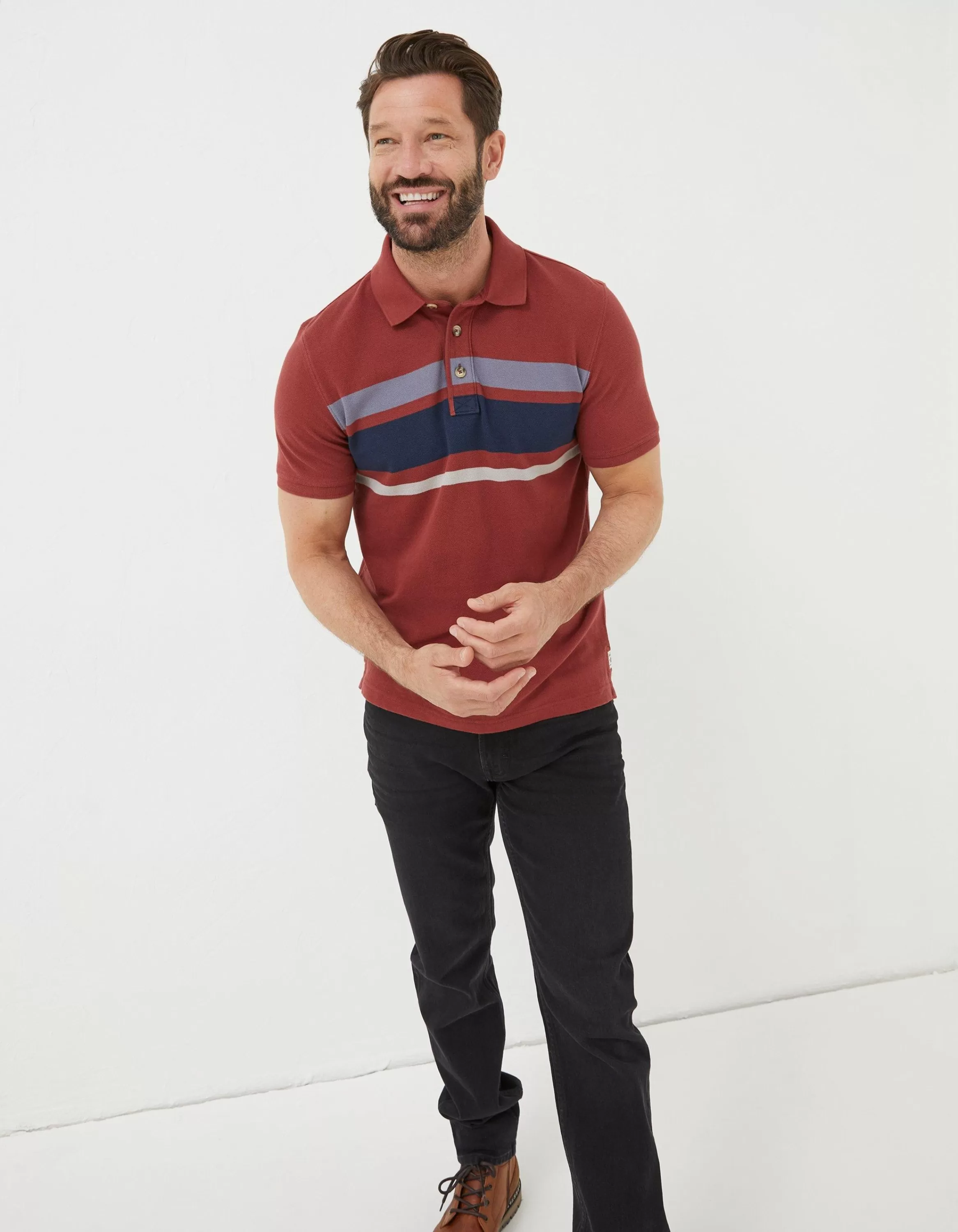 Clearance FatFace Chest Stripe Pique Polo Washed Red