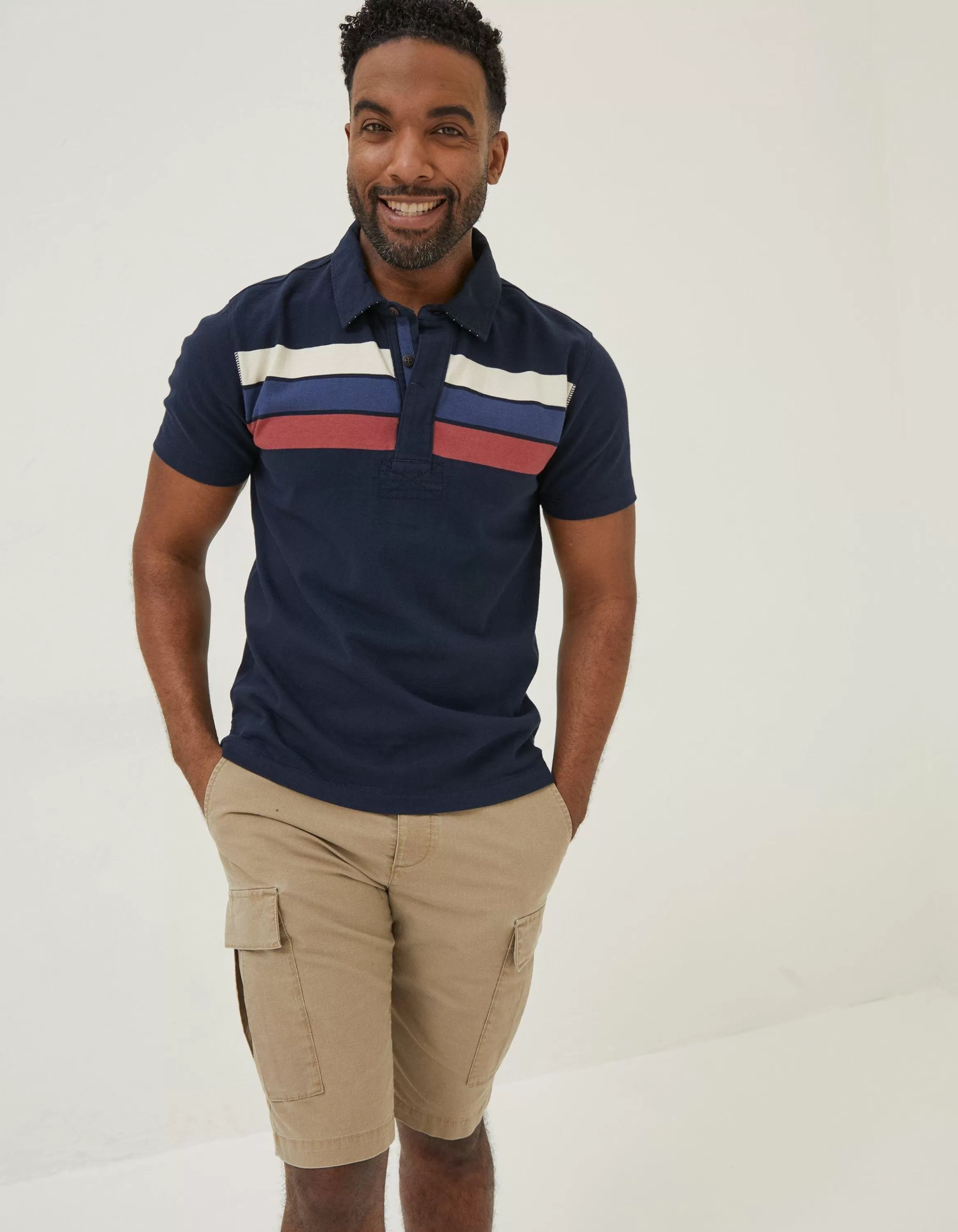 Online FatFace Chest Stripe Rugby Navy