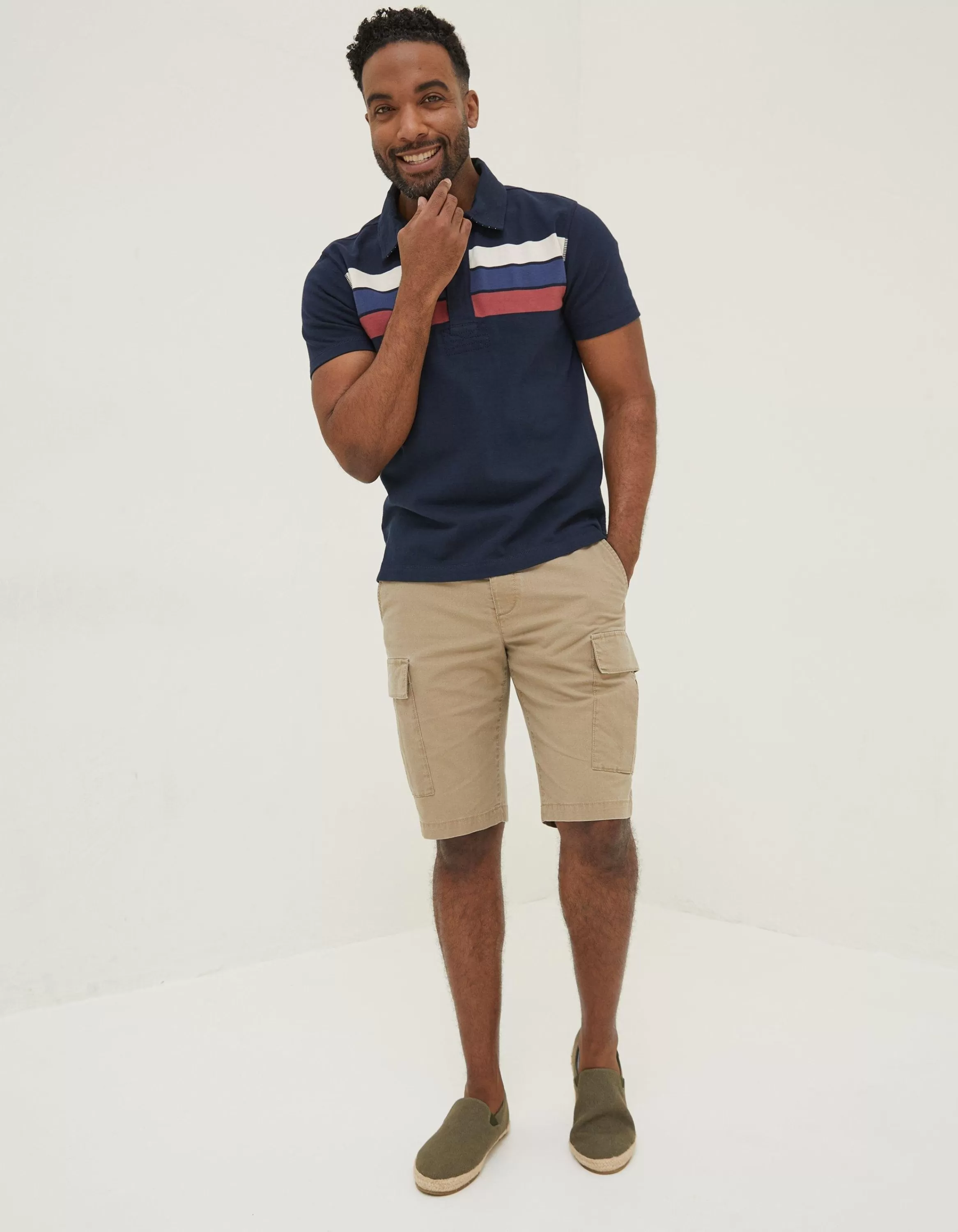 Online FatFace Chest Stripe Rugby Navy