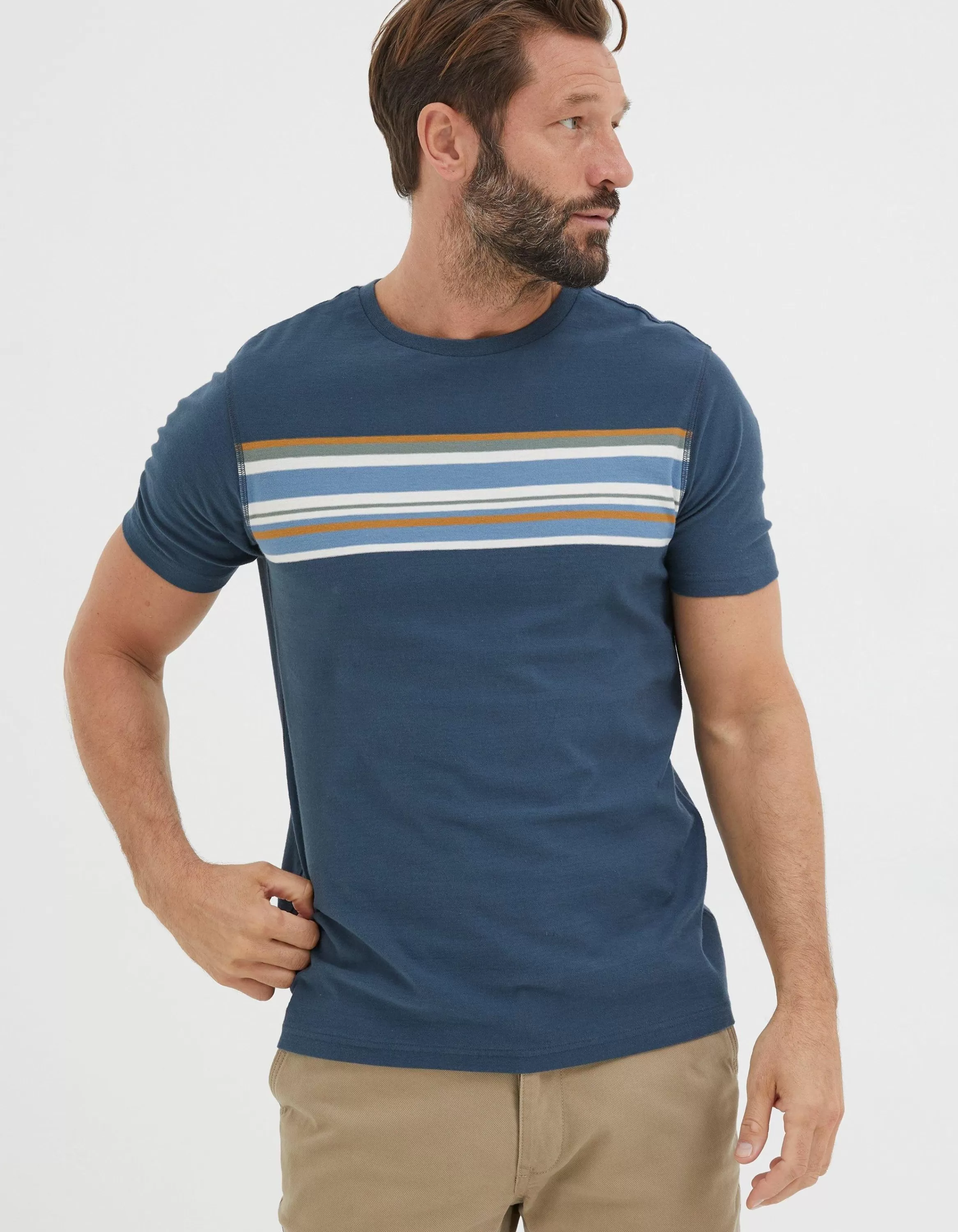 Best Sale FatFace Chest Stripe T-Shirt Navy