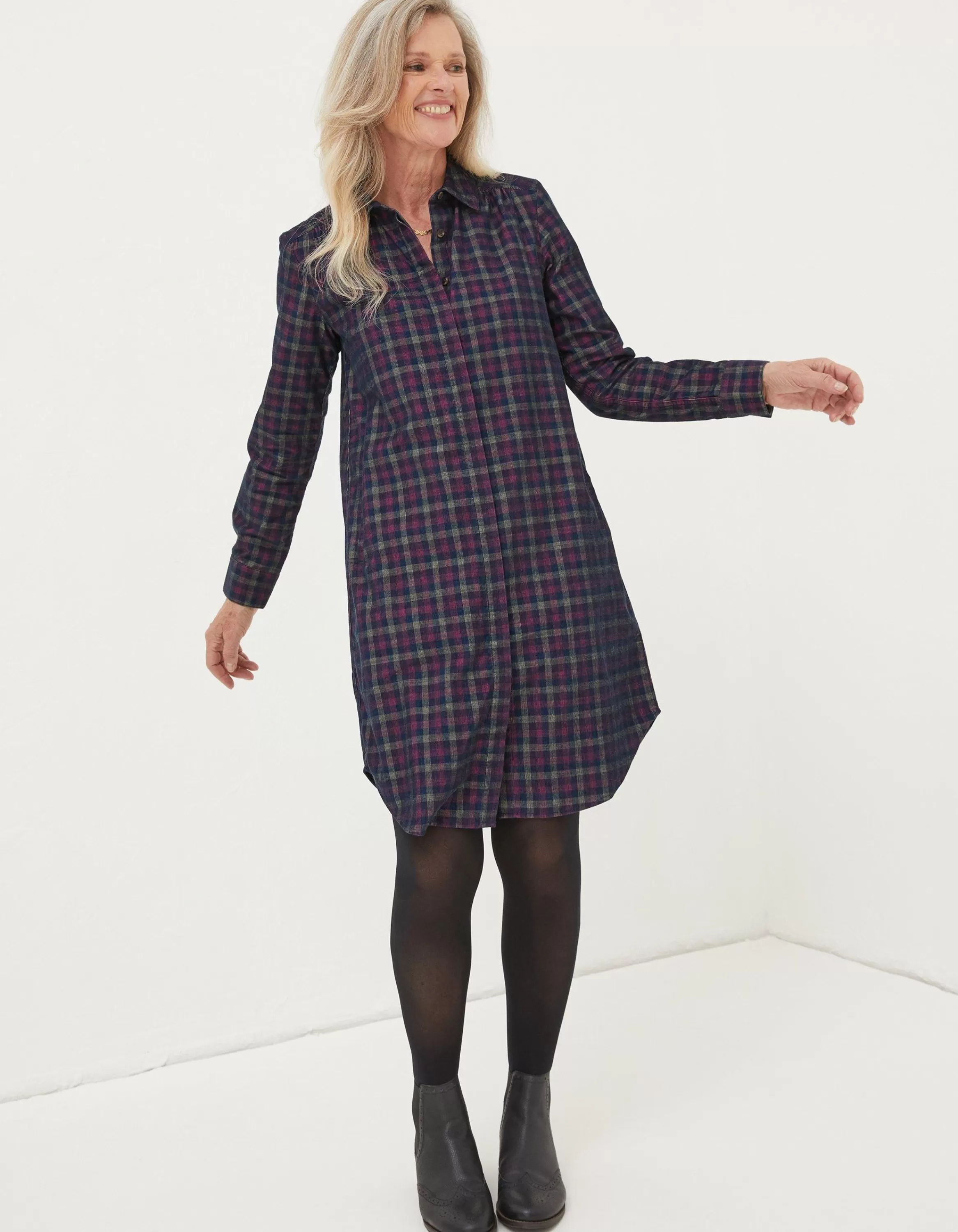 Hot FatFace Chester Cord Check Dress Dark Navy