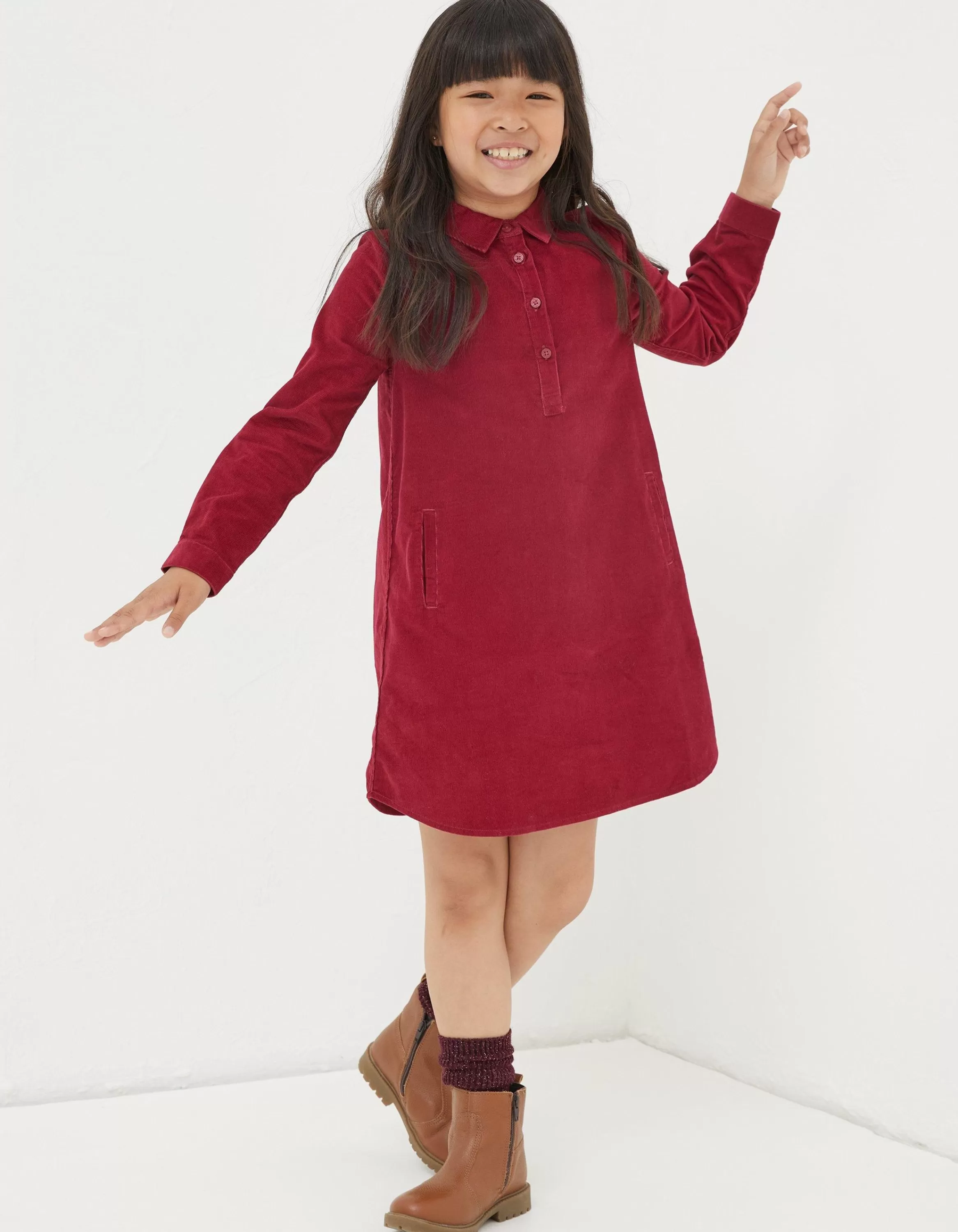 Shop FatFace Chester Cord Dress Berry Pink