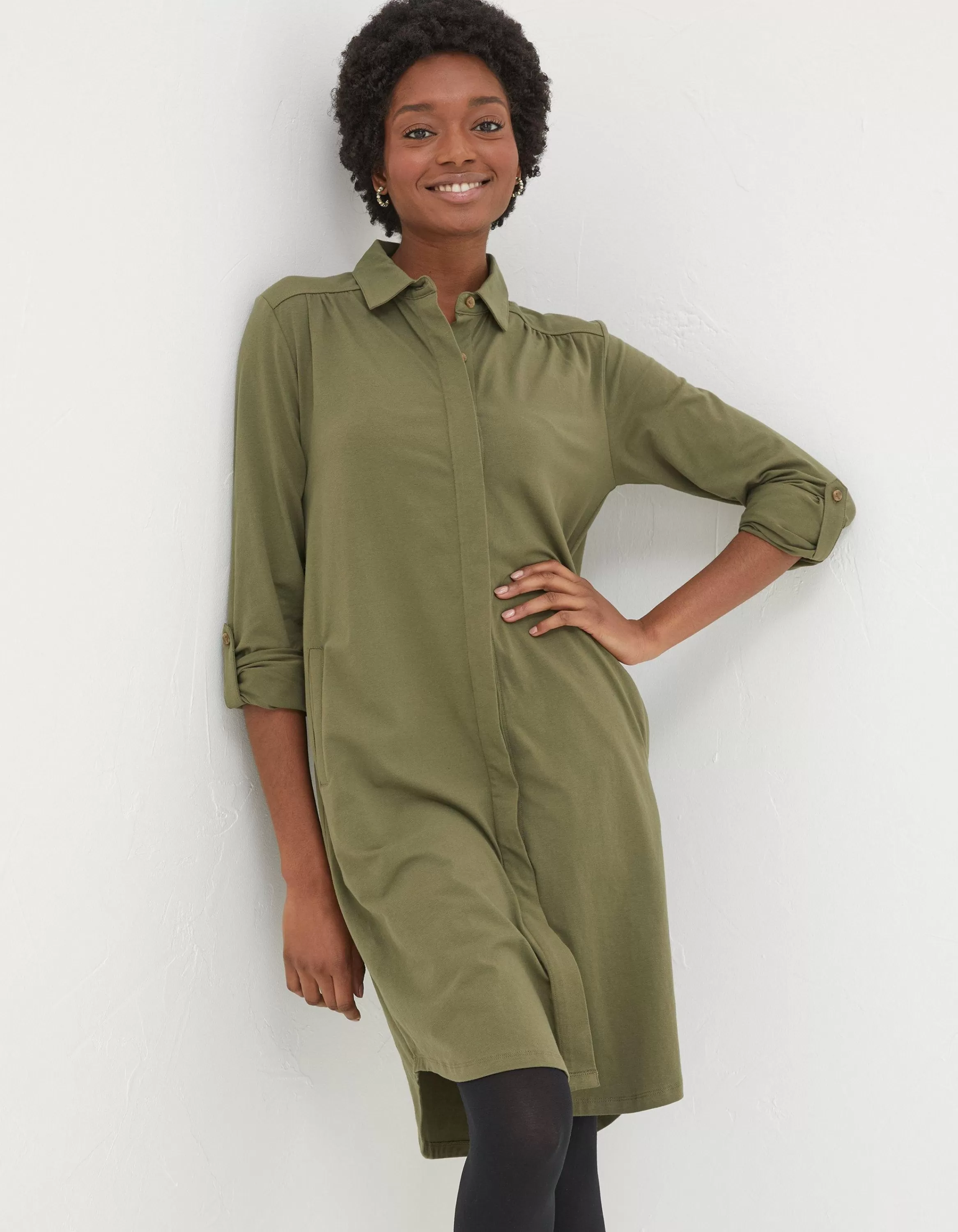 Online FatFace Chester Jersey Shirt Dress Khaki Green