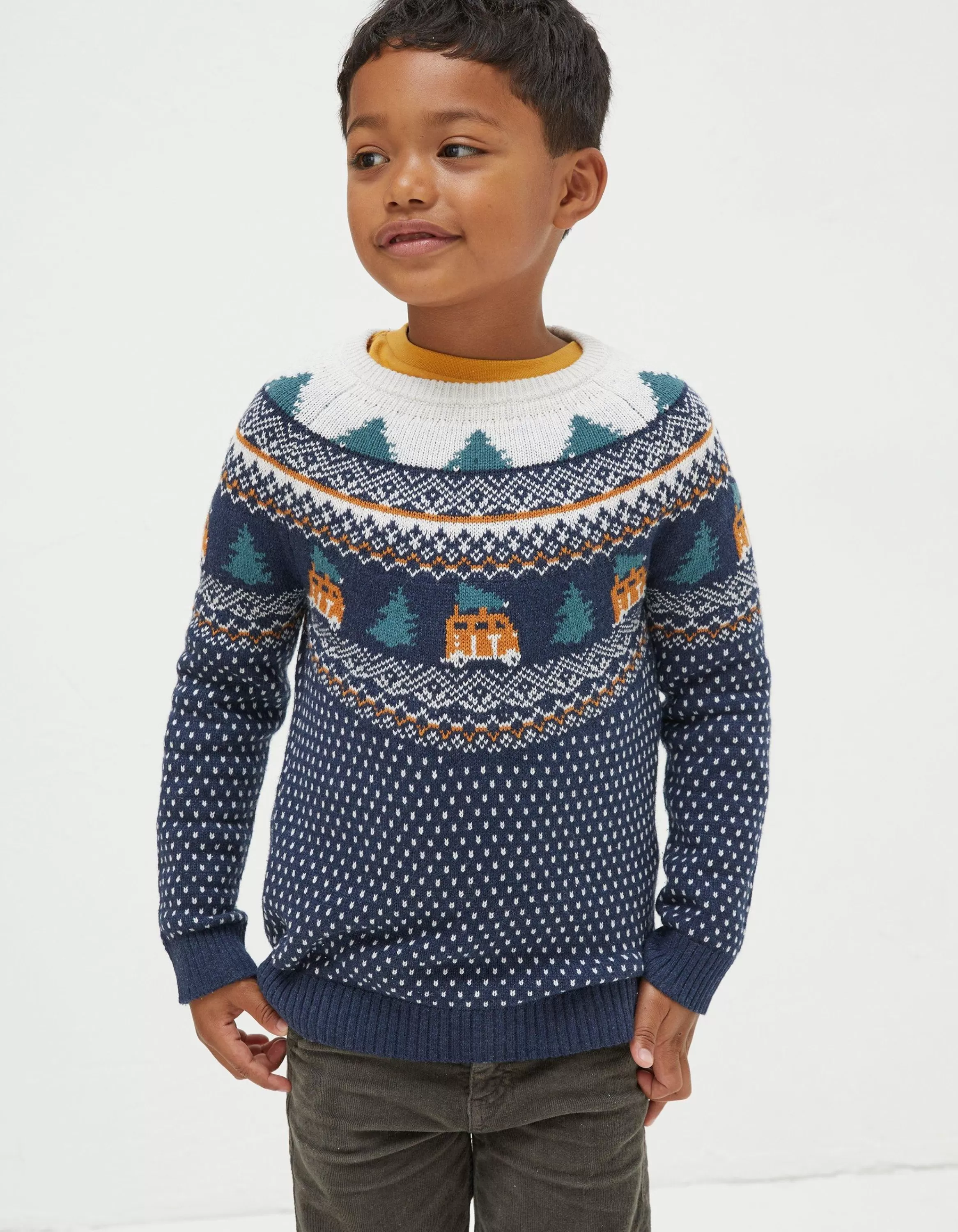 Clearance FatFace Christmas Campervan Fairisle Jumper Navy