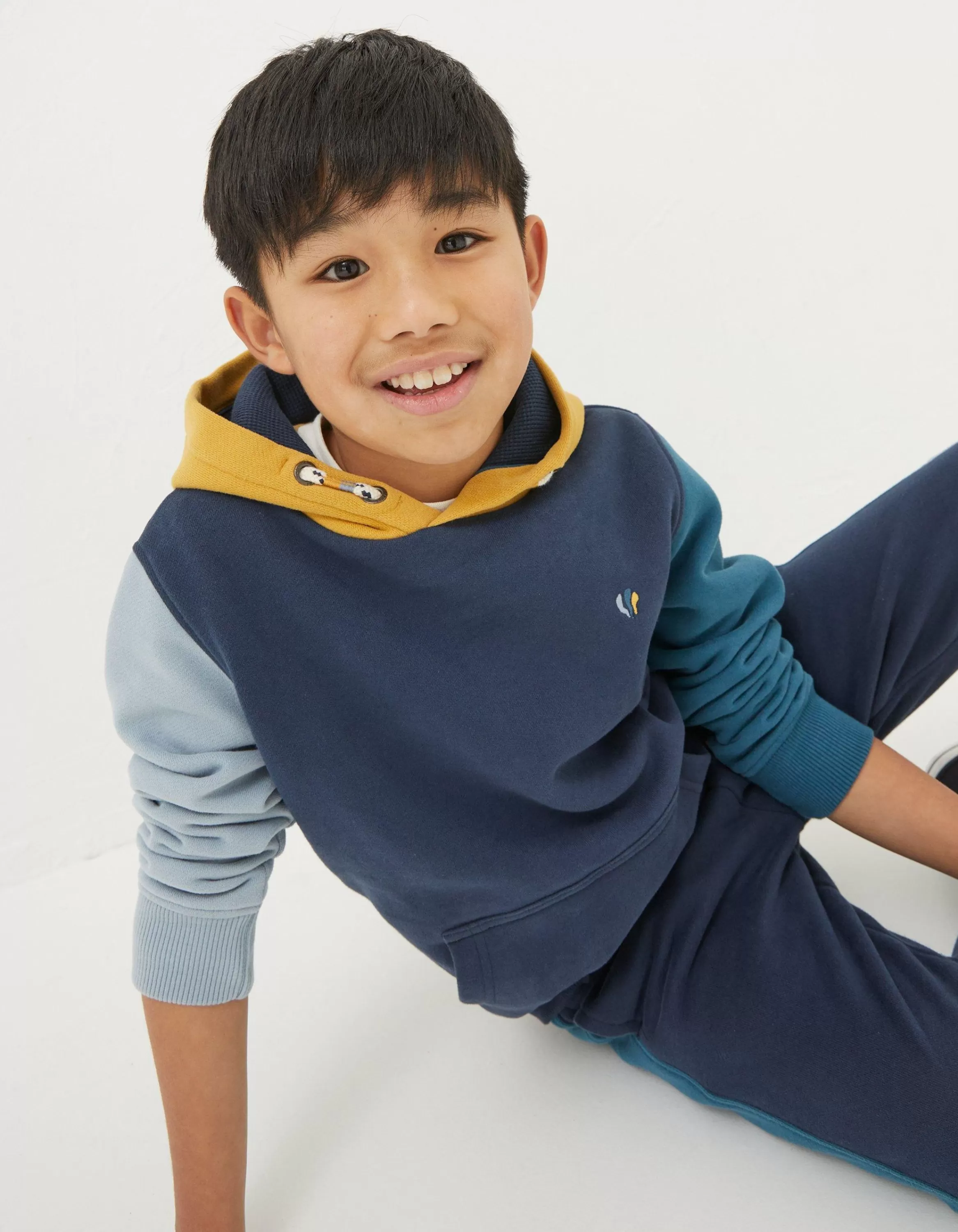 Best Sale FatFace Colour Block Popover Hoodie Navy