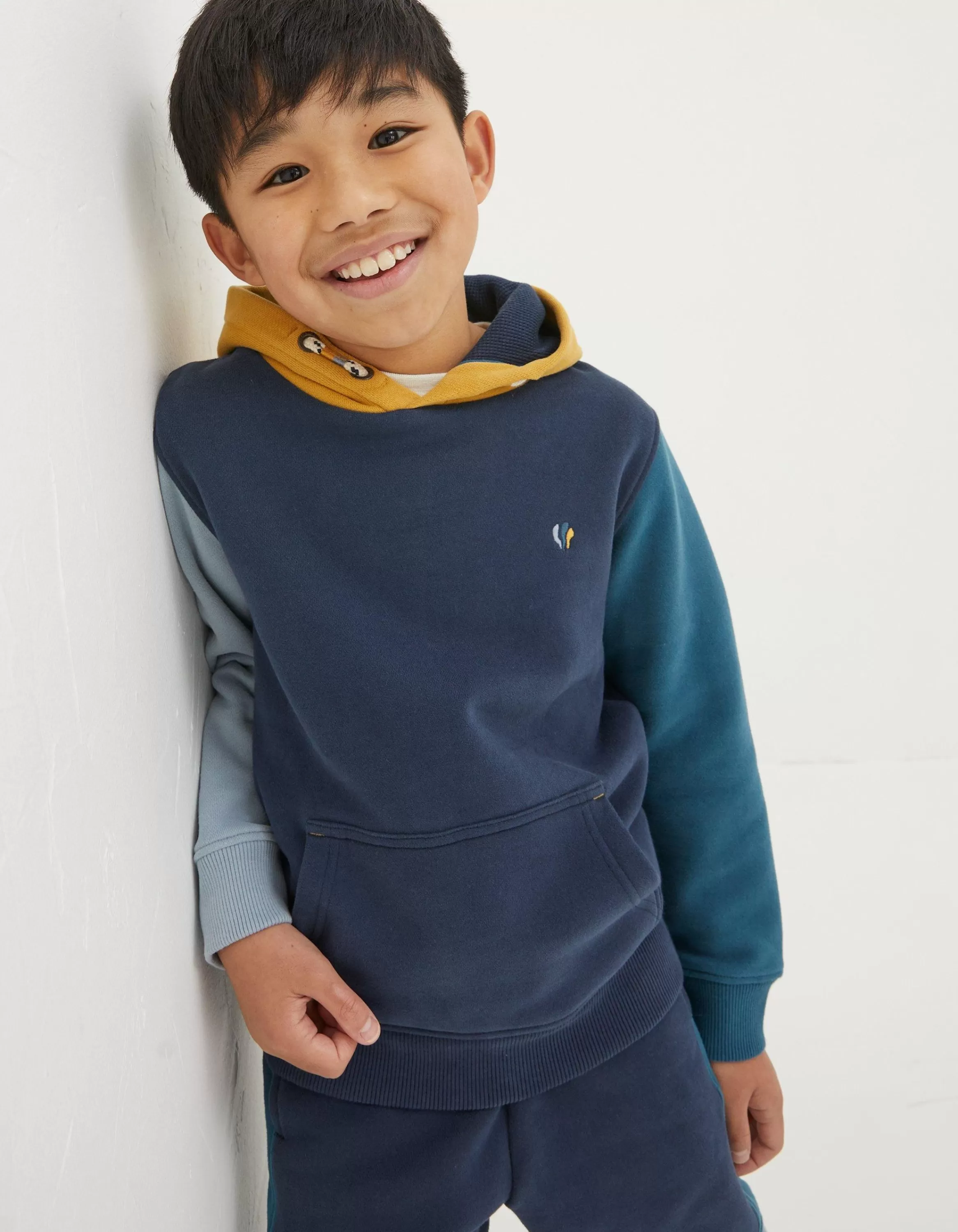 Best Sale FatFace Colour Block Popover Hoodie Navy