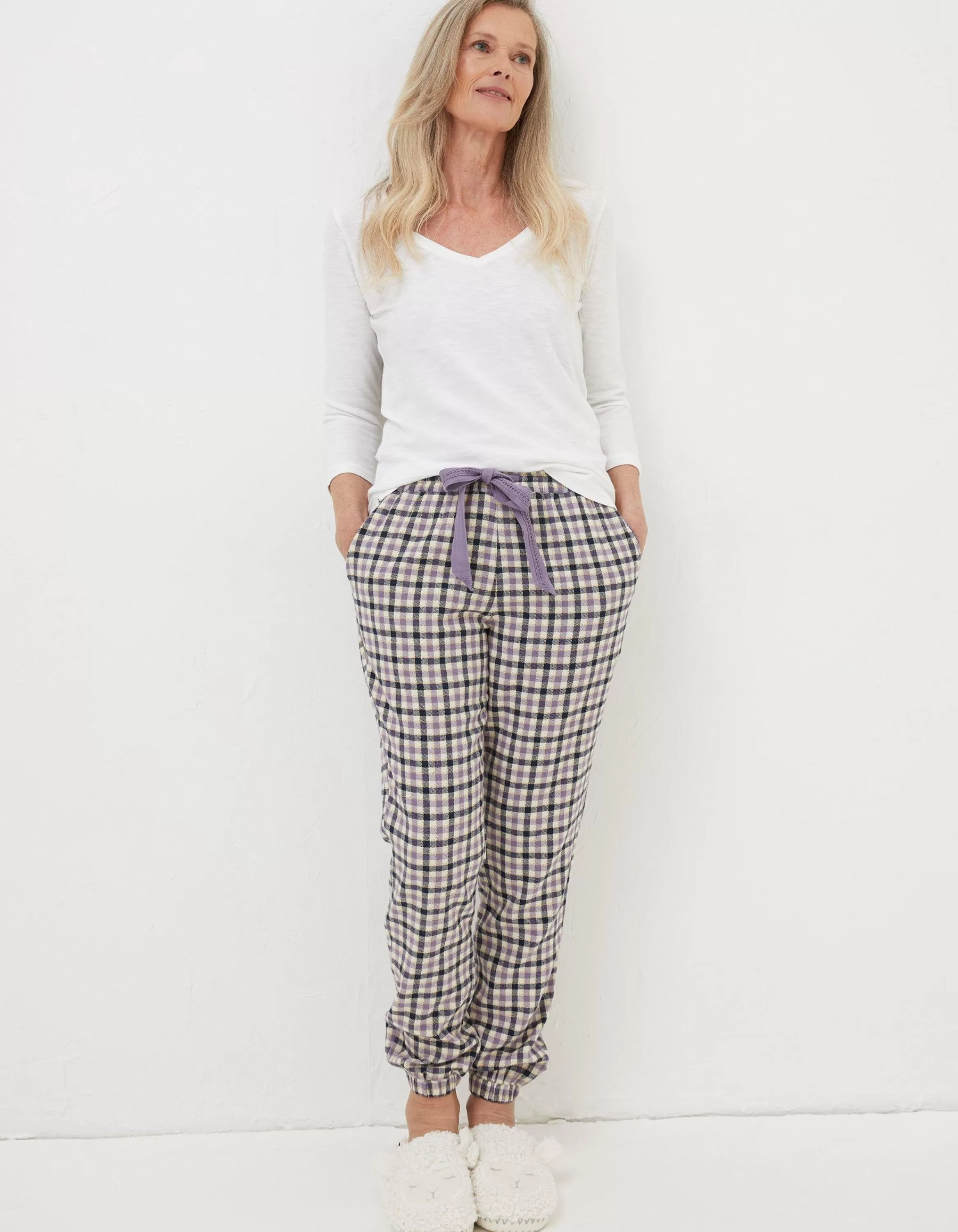 Sale FatFace Cora Gingham Pyjama Bottoms Ivory