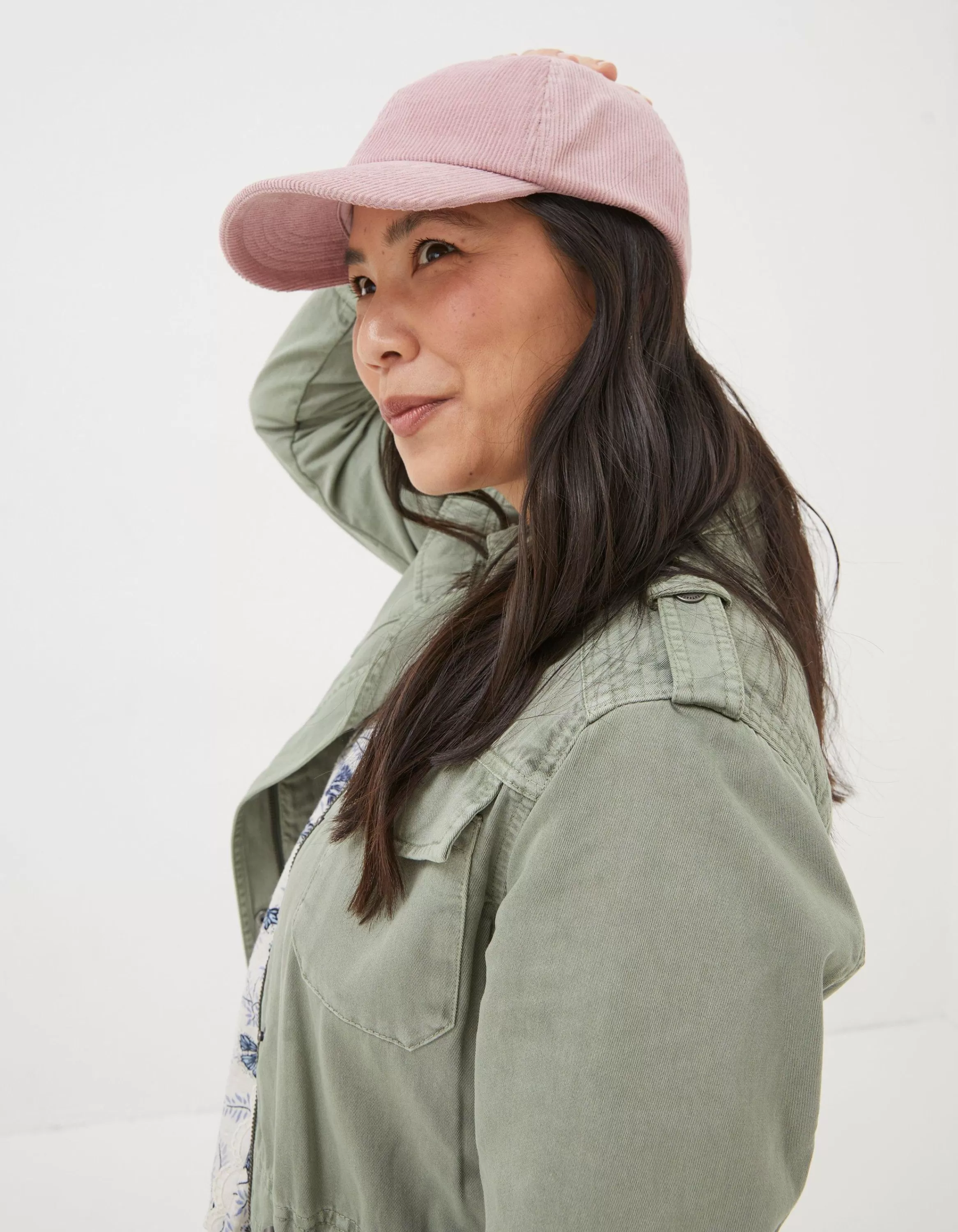 Hot FatFace Cord Baseball Cap Rose Pink