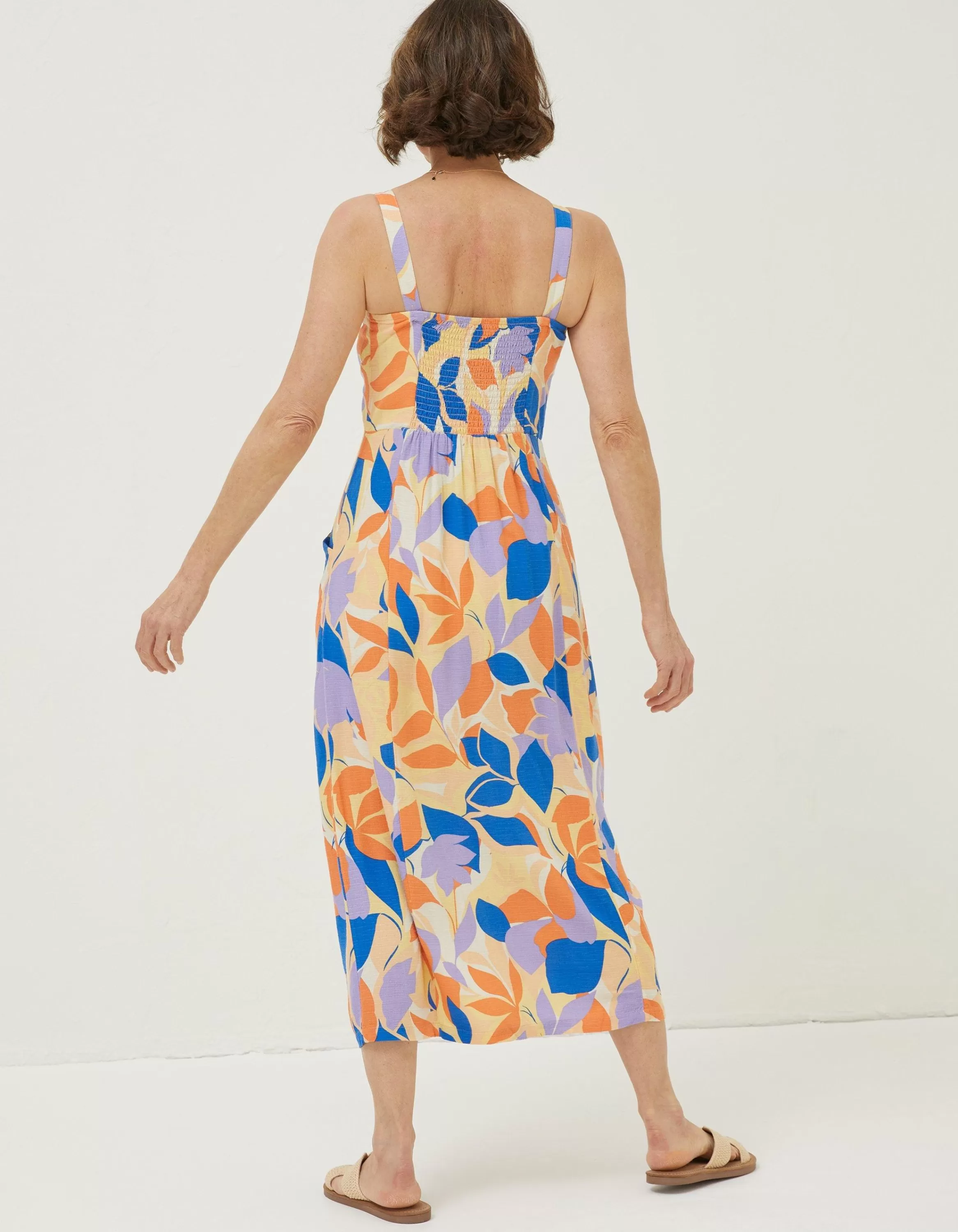 Online FatFace Corey Stencil Floral Midi Dress Light Orange