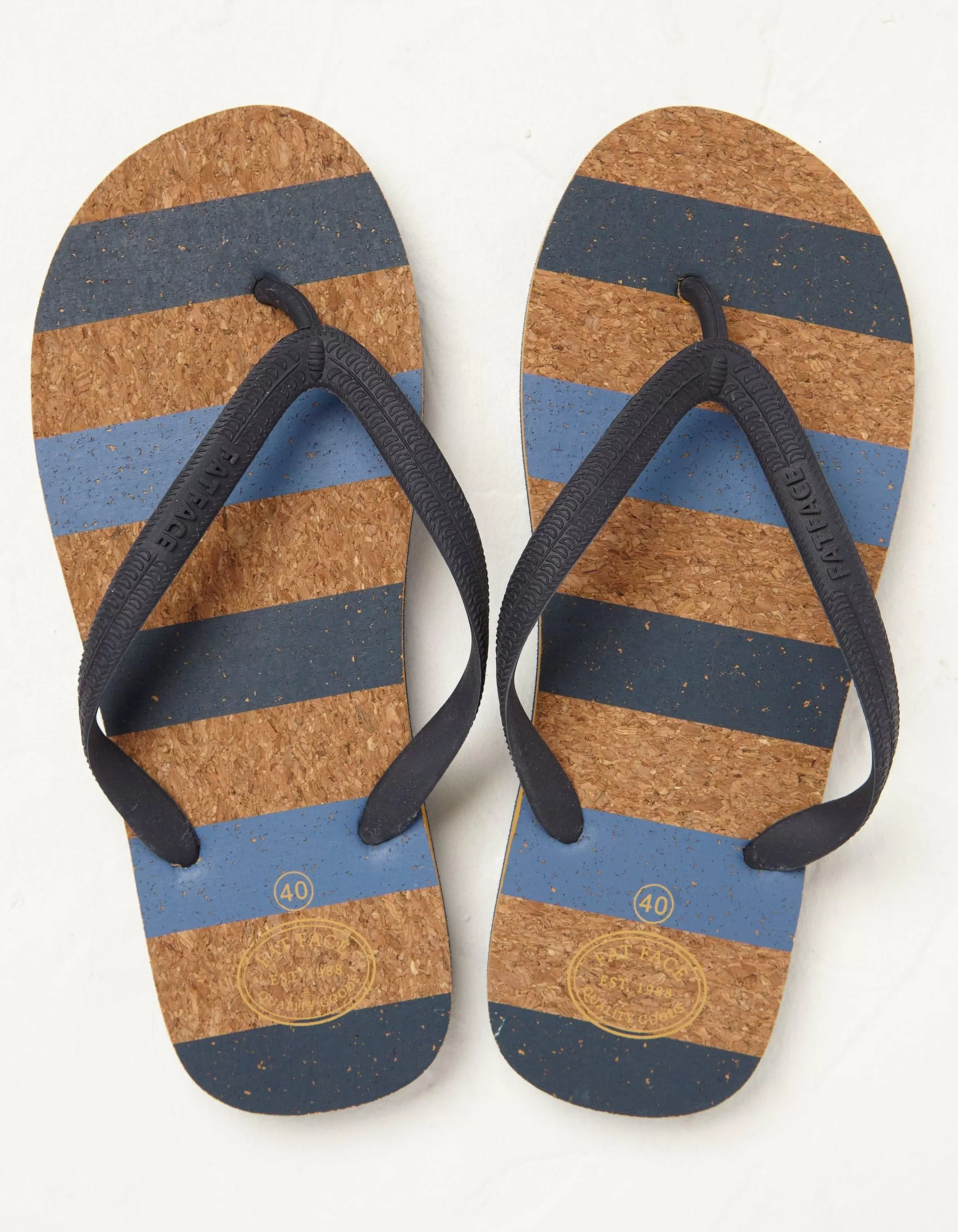 Online FatFace Cork Stripe Flip Flops Natural