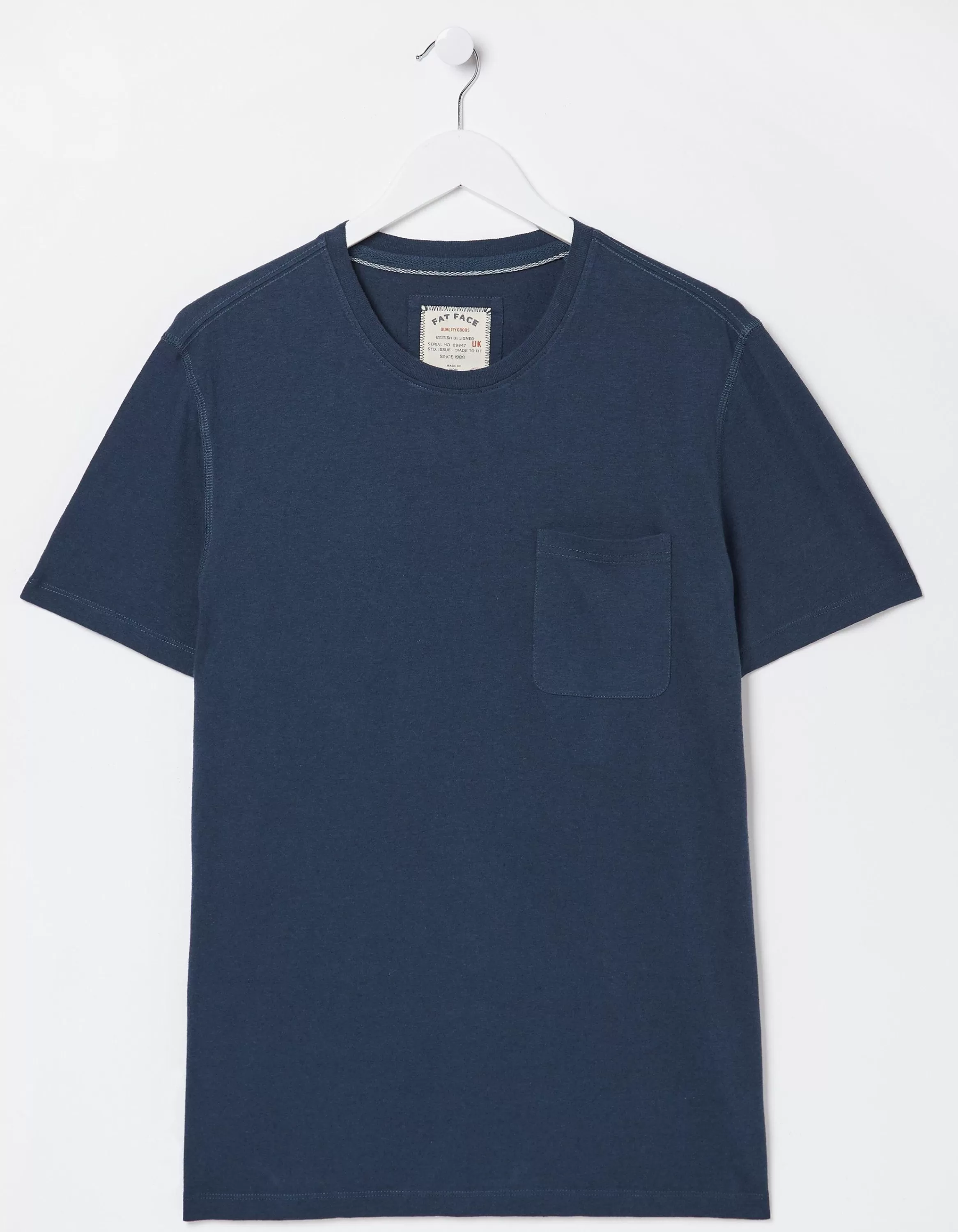 Best Sale FatFace Cotton Linen Pocket T-Shirt Washed Navy