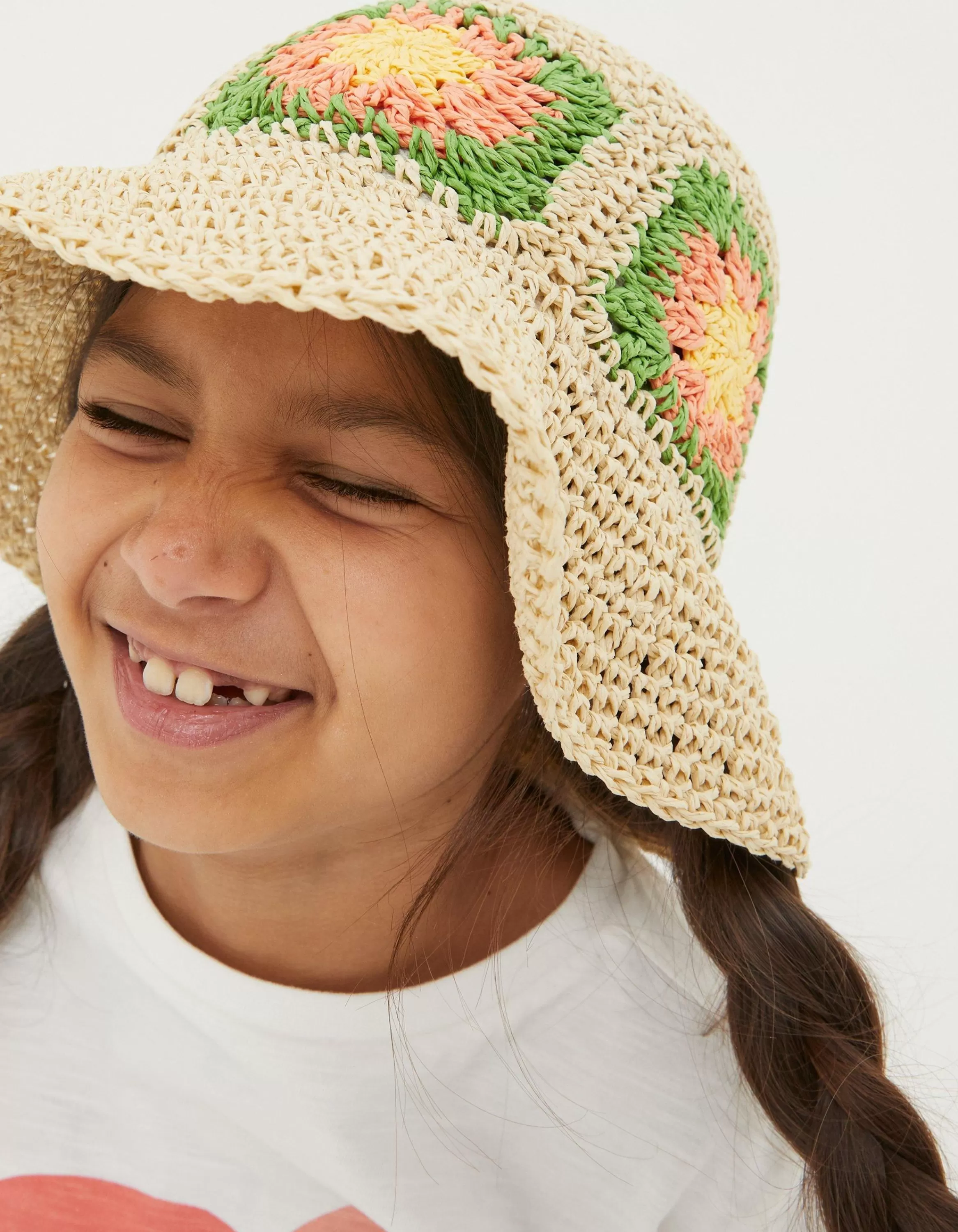 Shop FatFace Crochet Straw Hat Natural