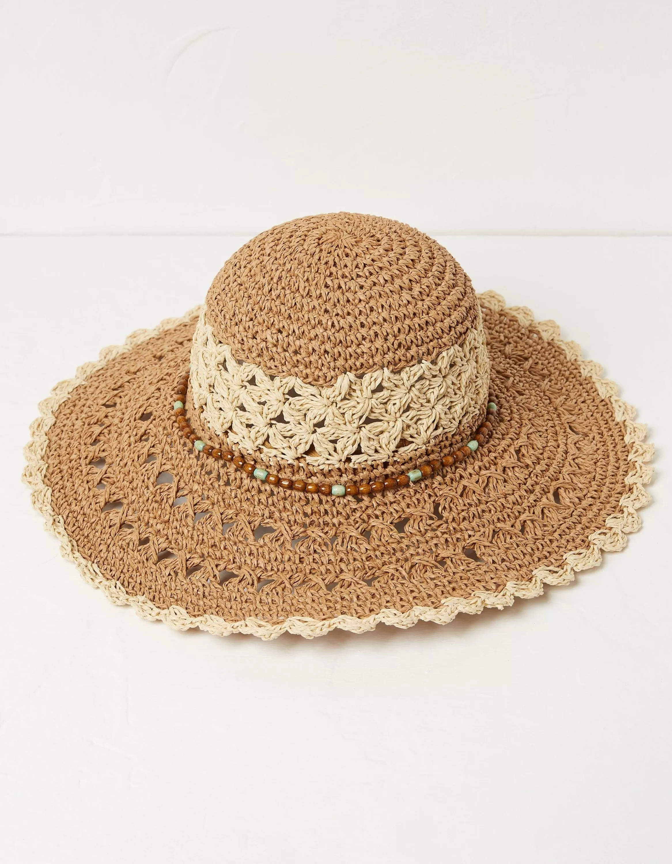 New FatFace Crochet Straw Sun Hat Natural