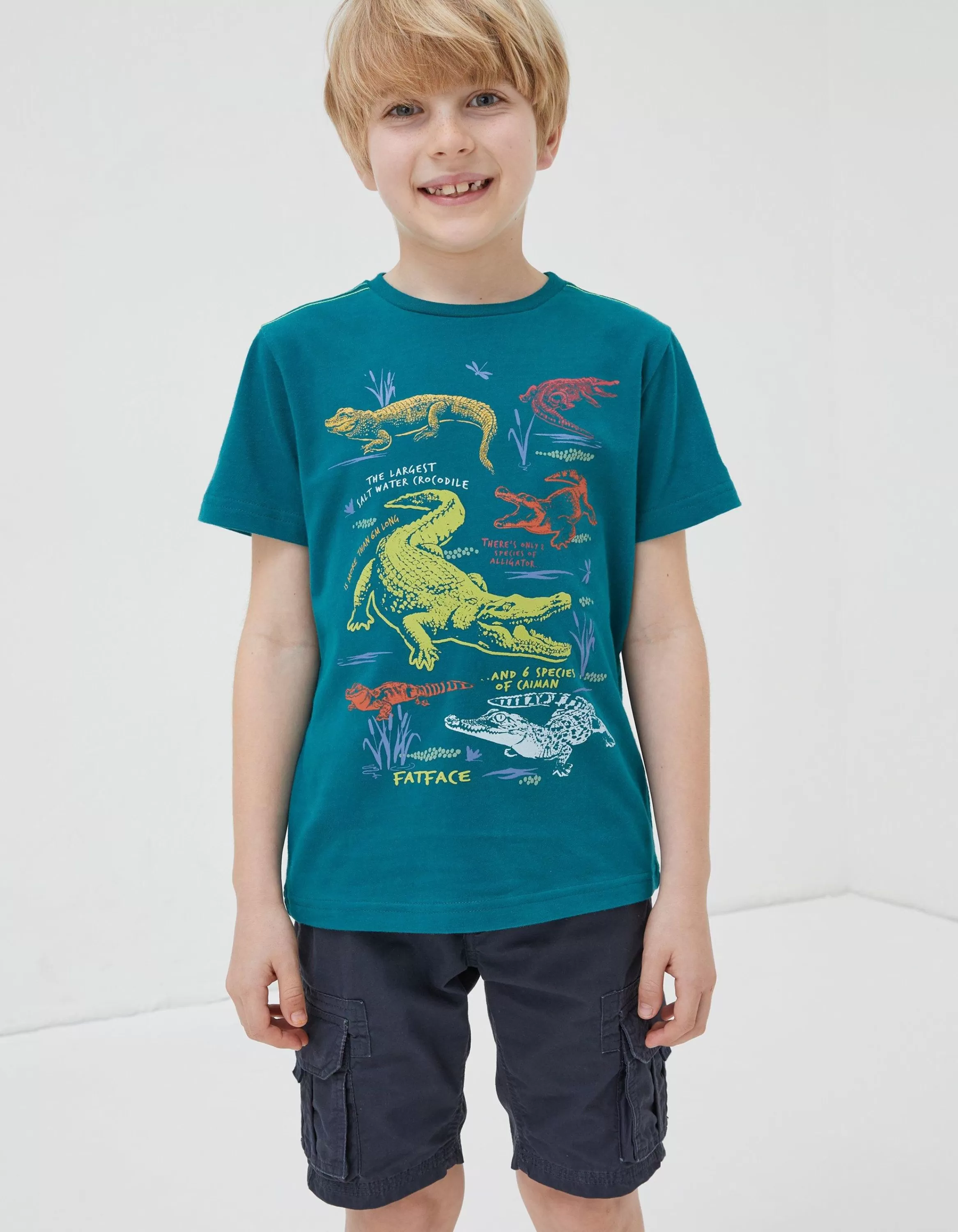 Discount FatFace Crocodile Info Jersey T Shirt Teal Green