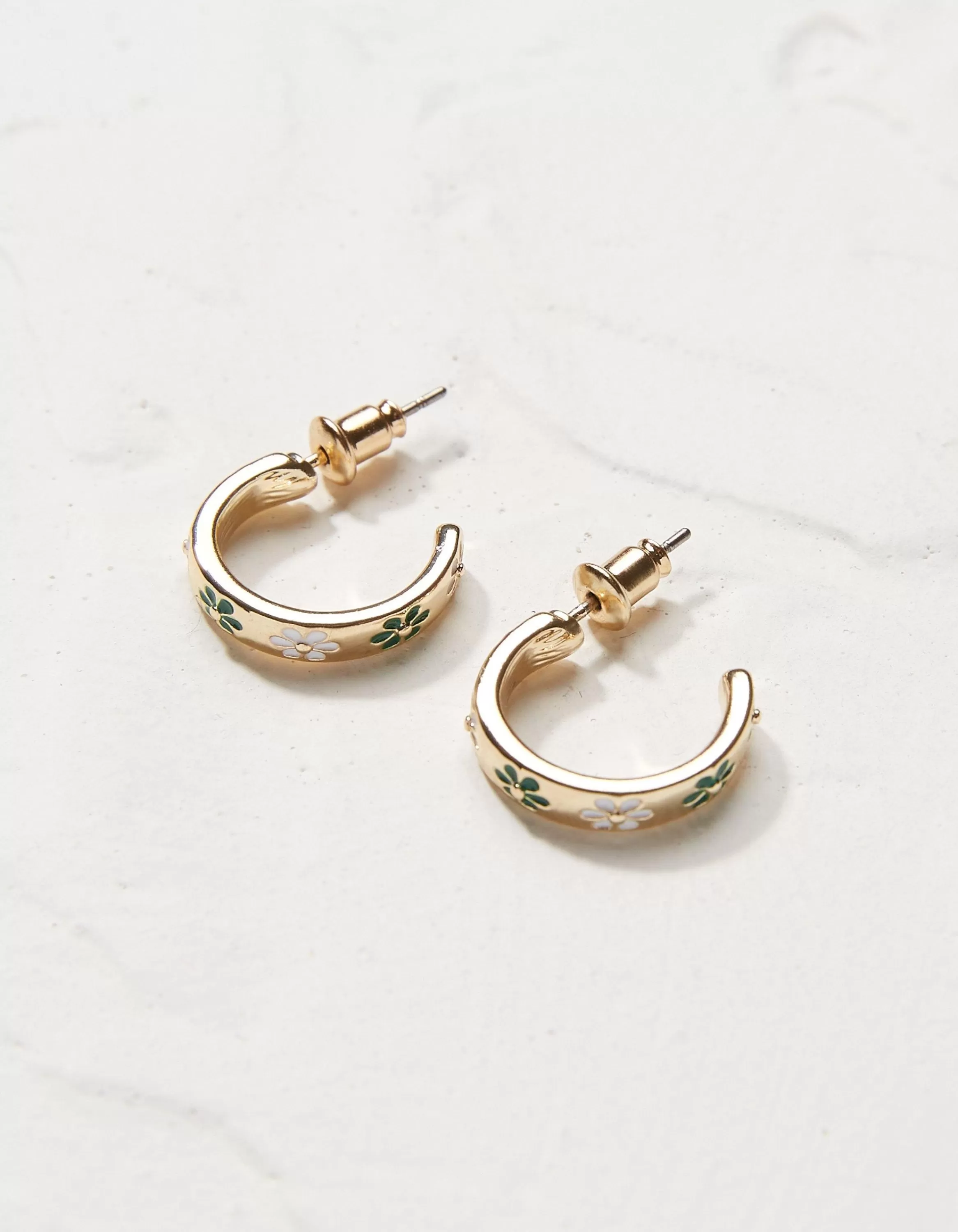 Flash Sale FatFace Daisy Enamel Hoop Earrings Green