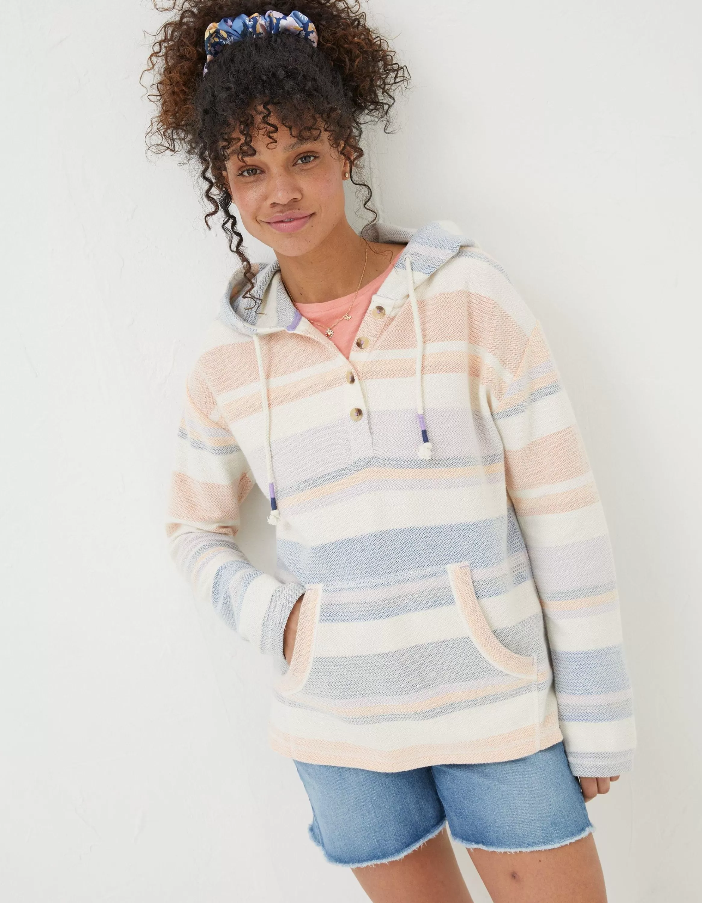 Fashion FatFace Daisy Textured Stripe Hoodie Multi Colour