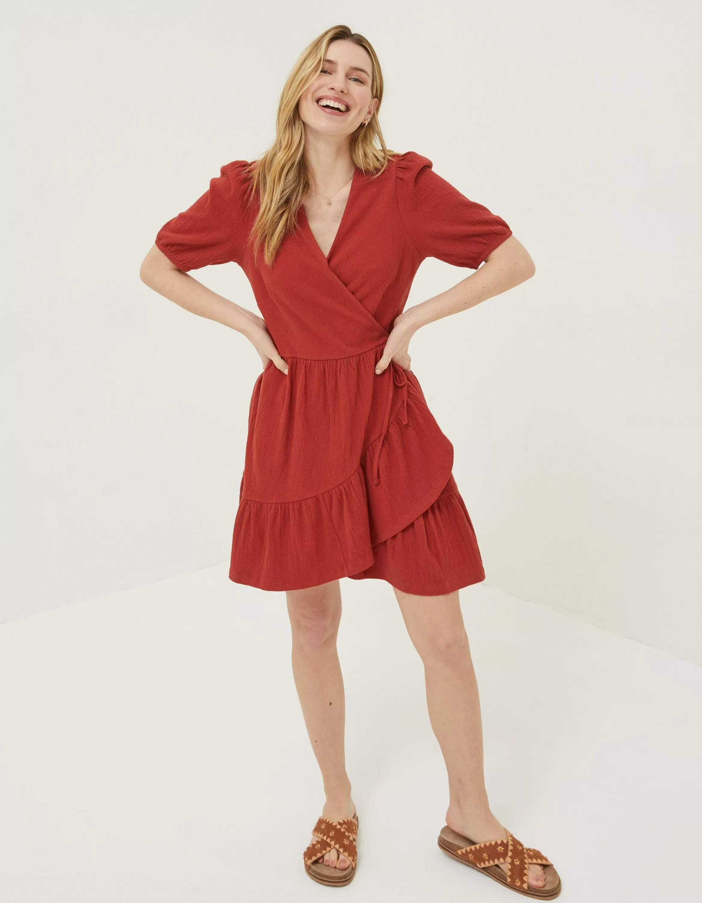 Best Sale FatFace Danica Jersey Wrap Dress Rust Red