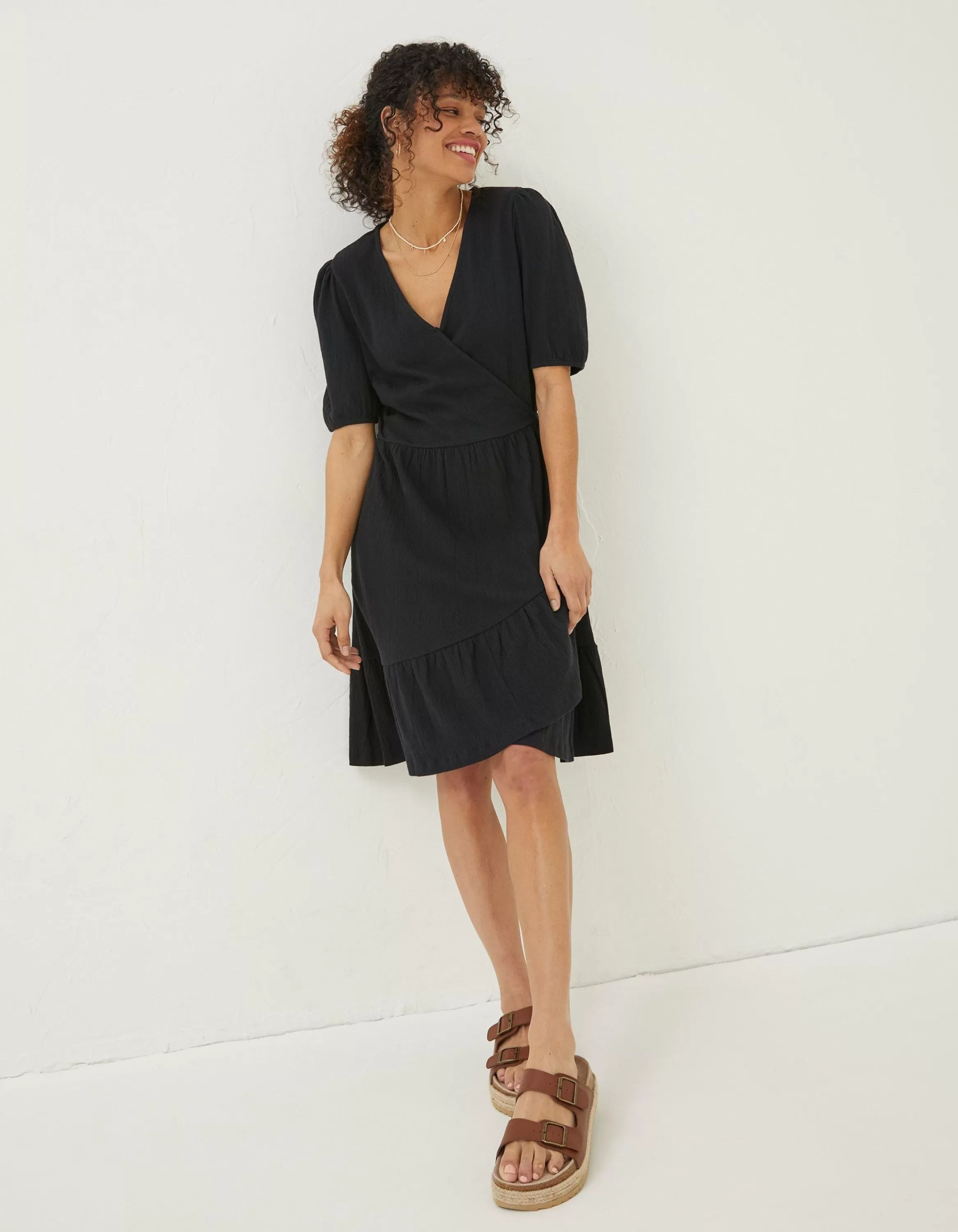 New FatFace Danica Jersey Wrap Dress Black